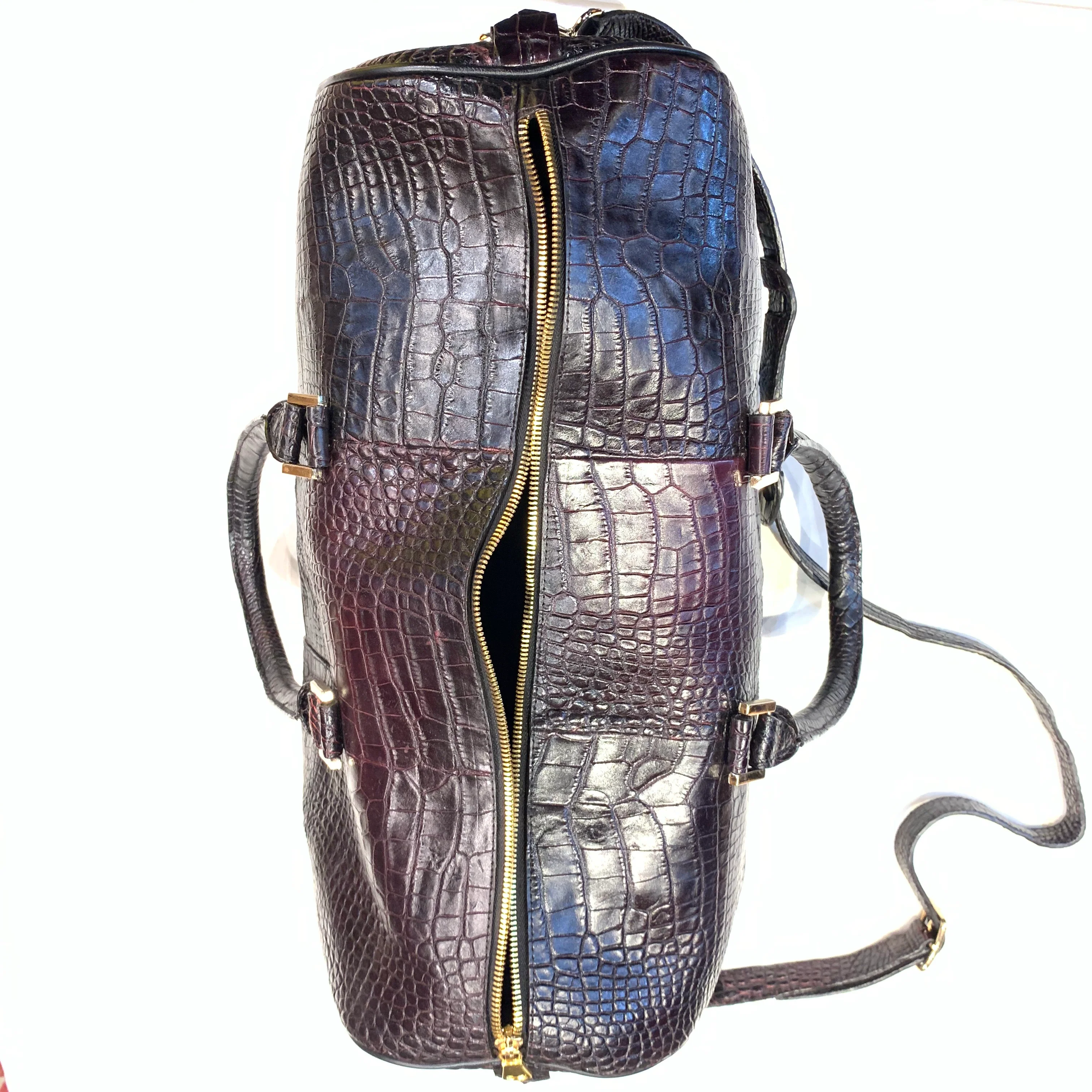 Kashani Black Cherry Full Alligator Body Duffle Bag - Image 8