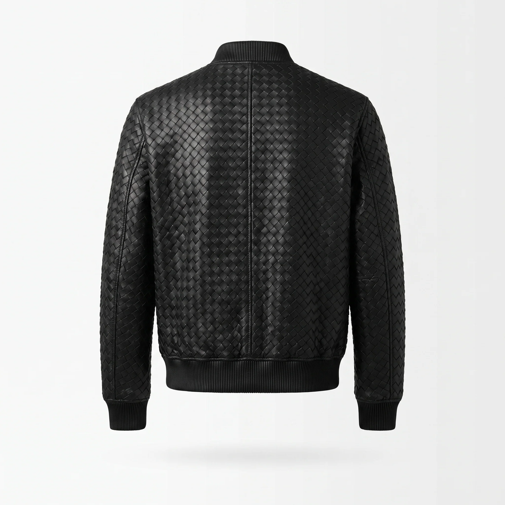 Kashani Black Handwoven Leather Bomber Jacket - Image 2