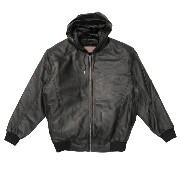 Kashani Black Hooded Lambskin Bomber Jacket