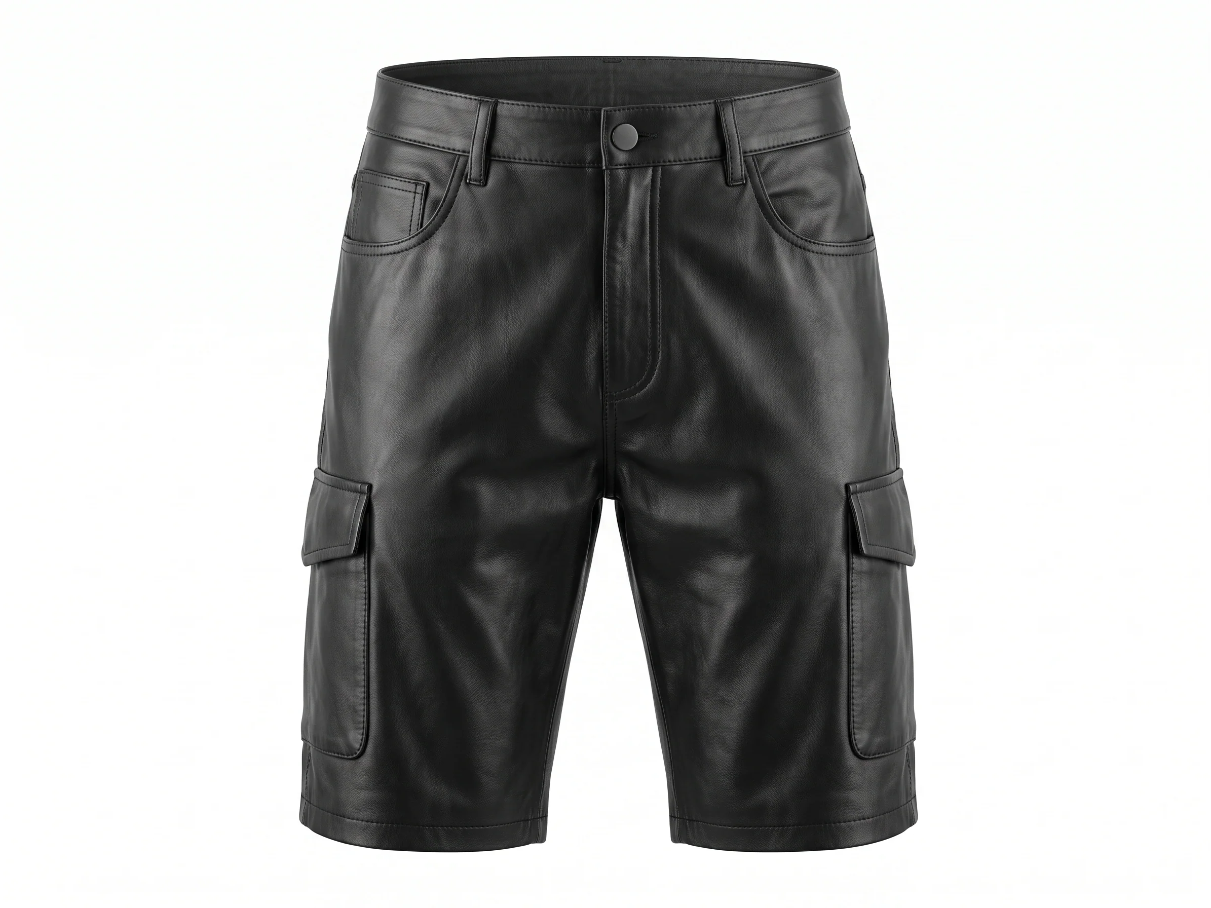 Kashani Black Lambskin Leather Cargo Shorts