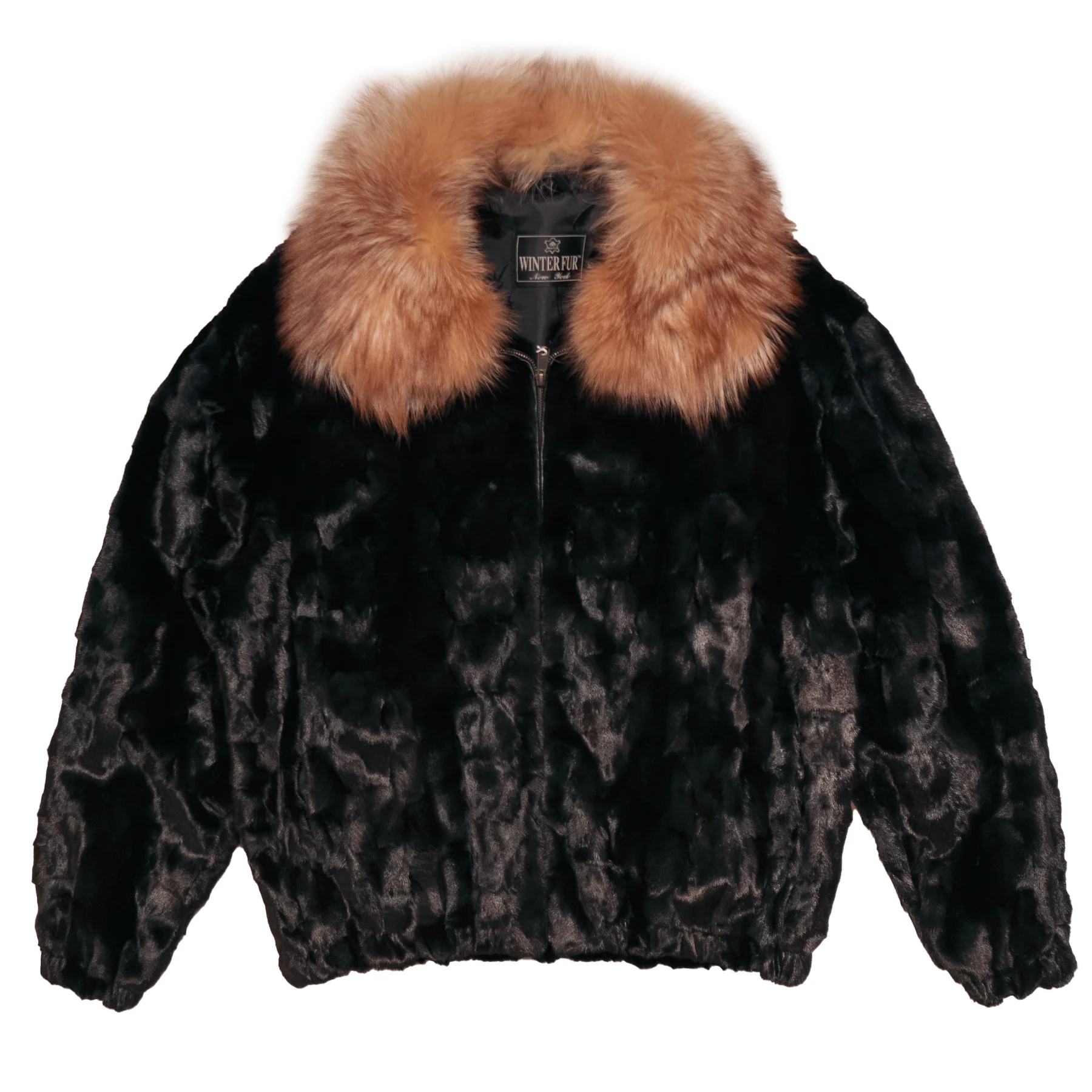 Kashani Black Mink Bomber Jacket with Red Fox Collar - Image 2
