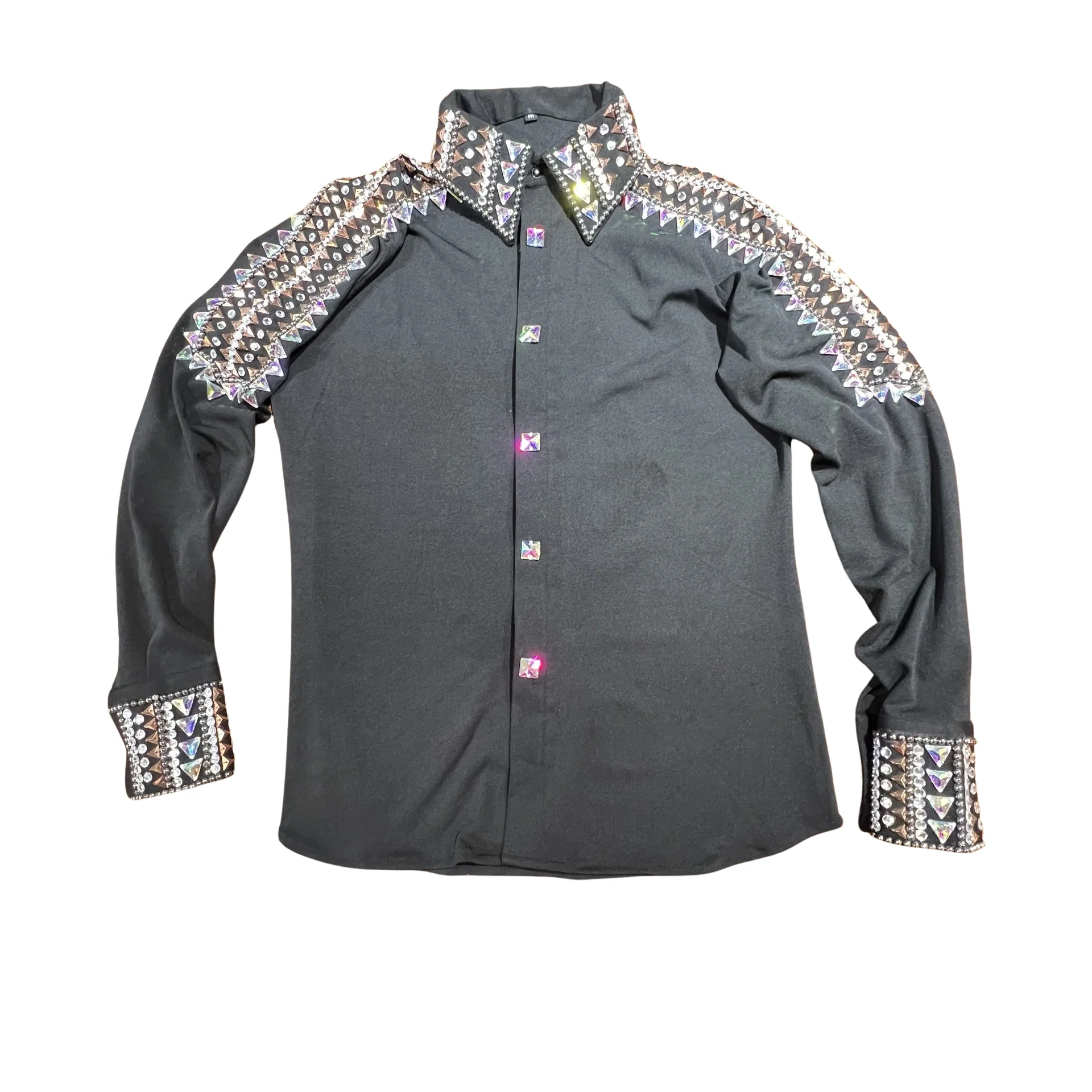 Kashani Black Royal Hyper Crystal Button-Up Zip Shirt - Image 5