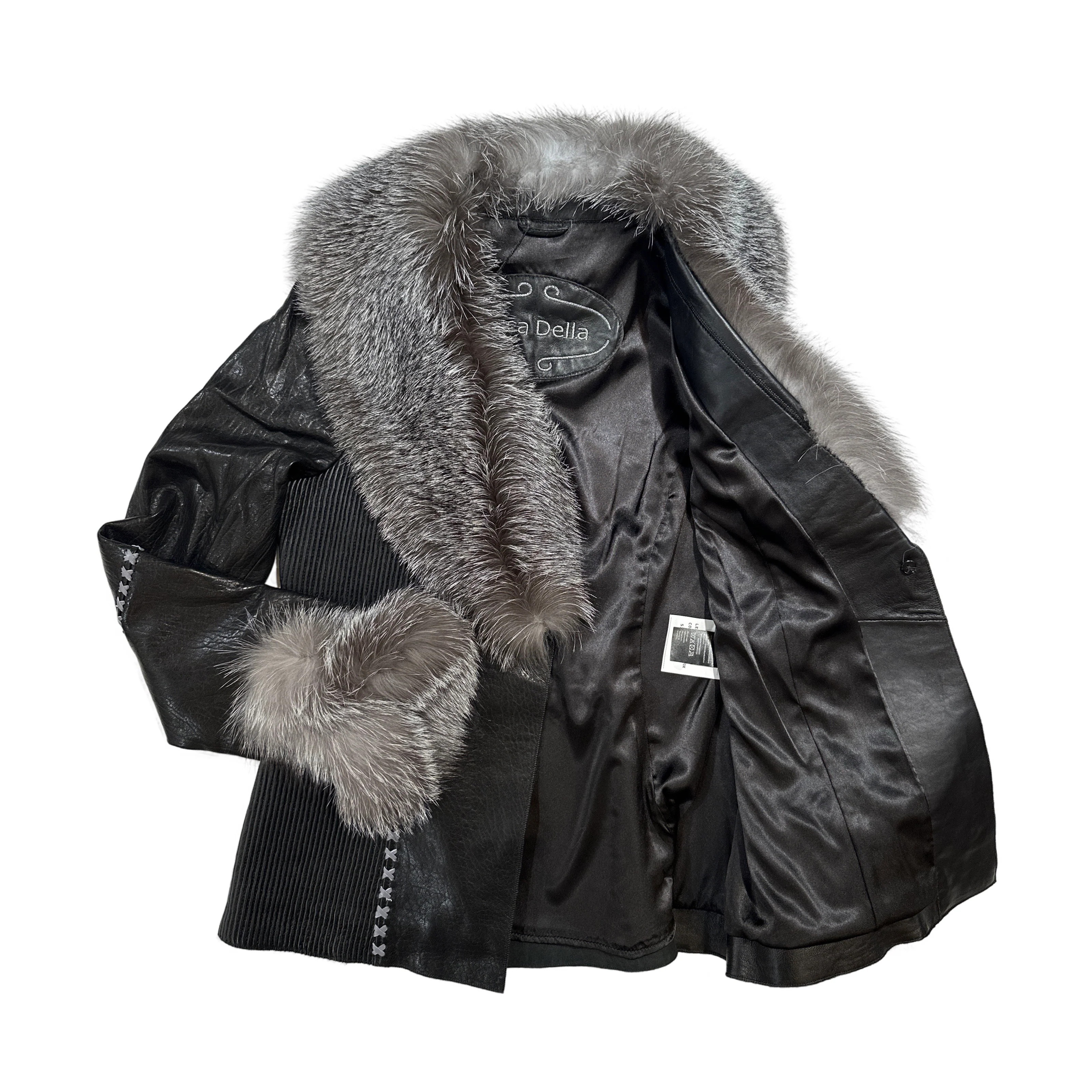 Kashani Black Silver Fox Leather Stitched Jacket - Image 4