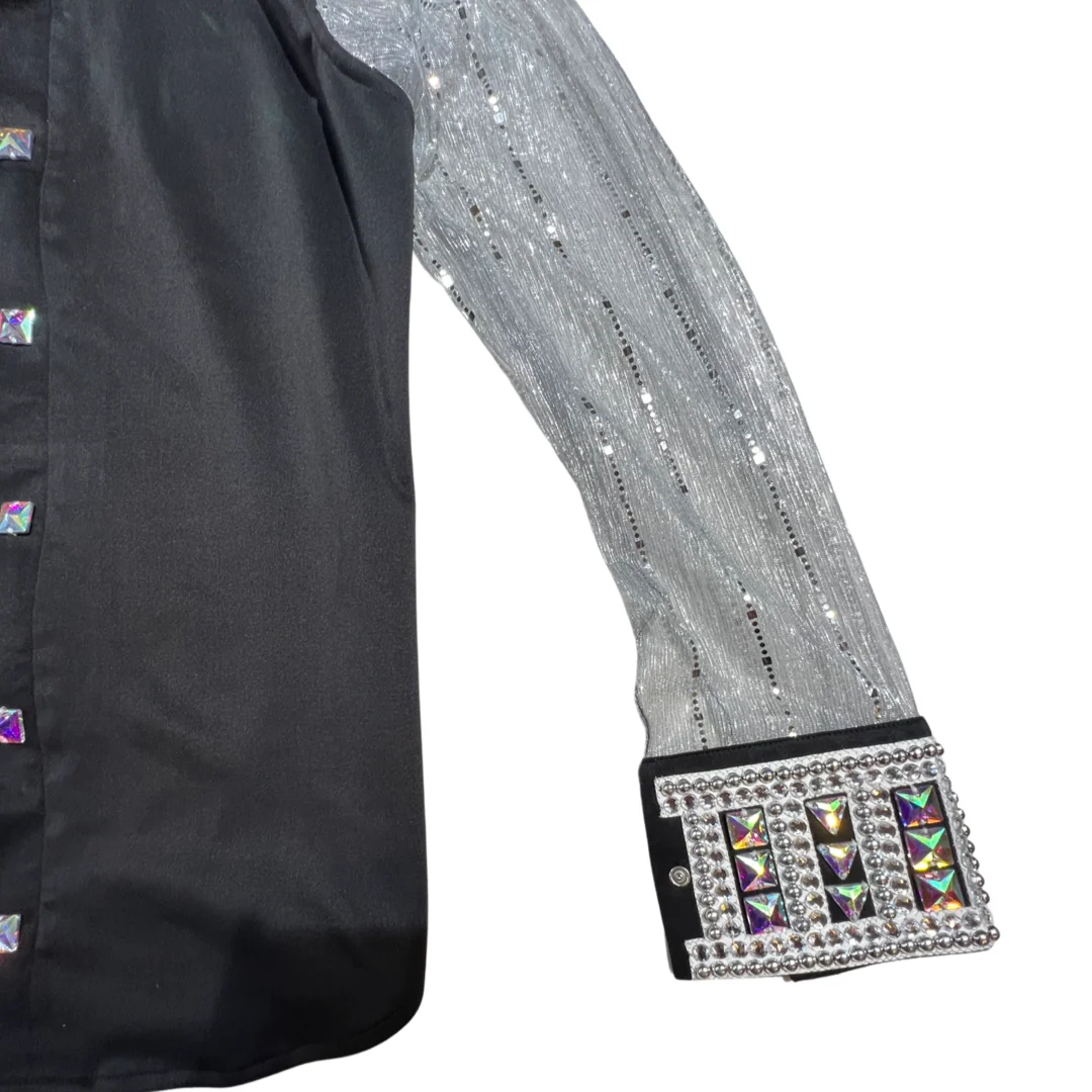 Kashani Black & Silver Royal Hyper Crystal Button-Up Zip Shirt - Image 3