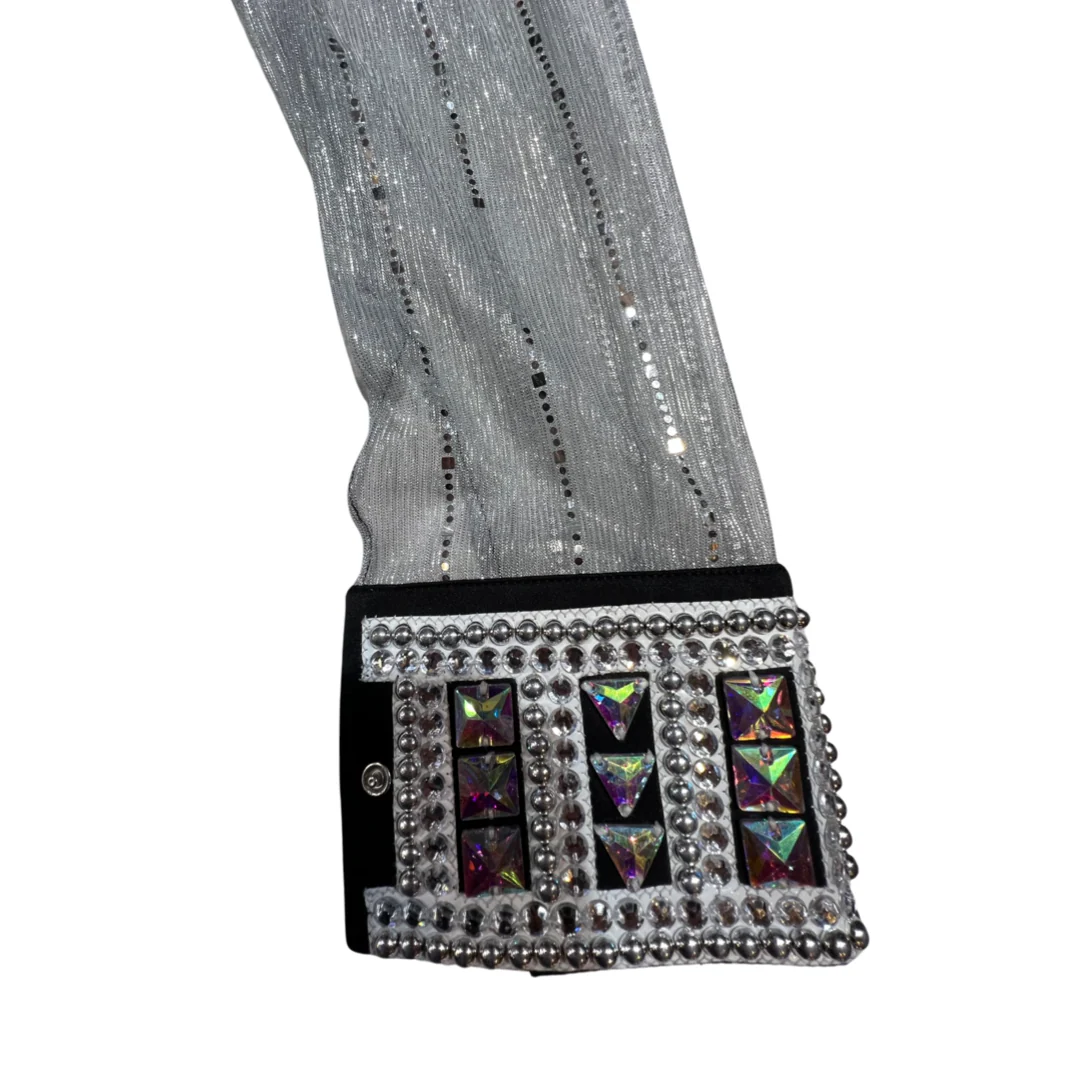 Kashani Black & Silver Royal Hyper Crystal Button-Up Zip Shirt - Image 4