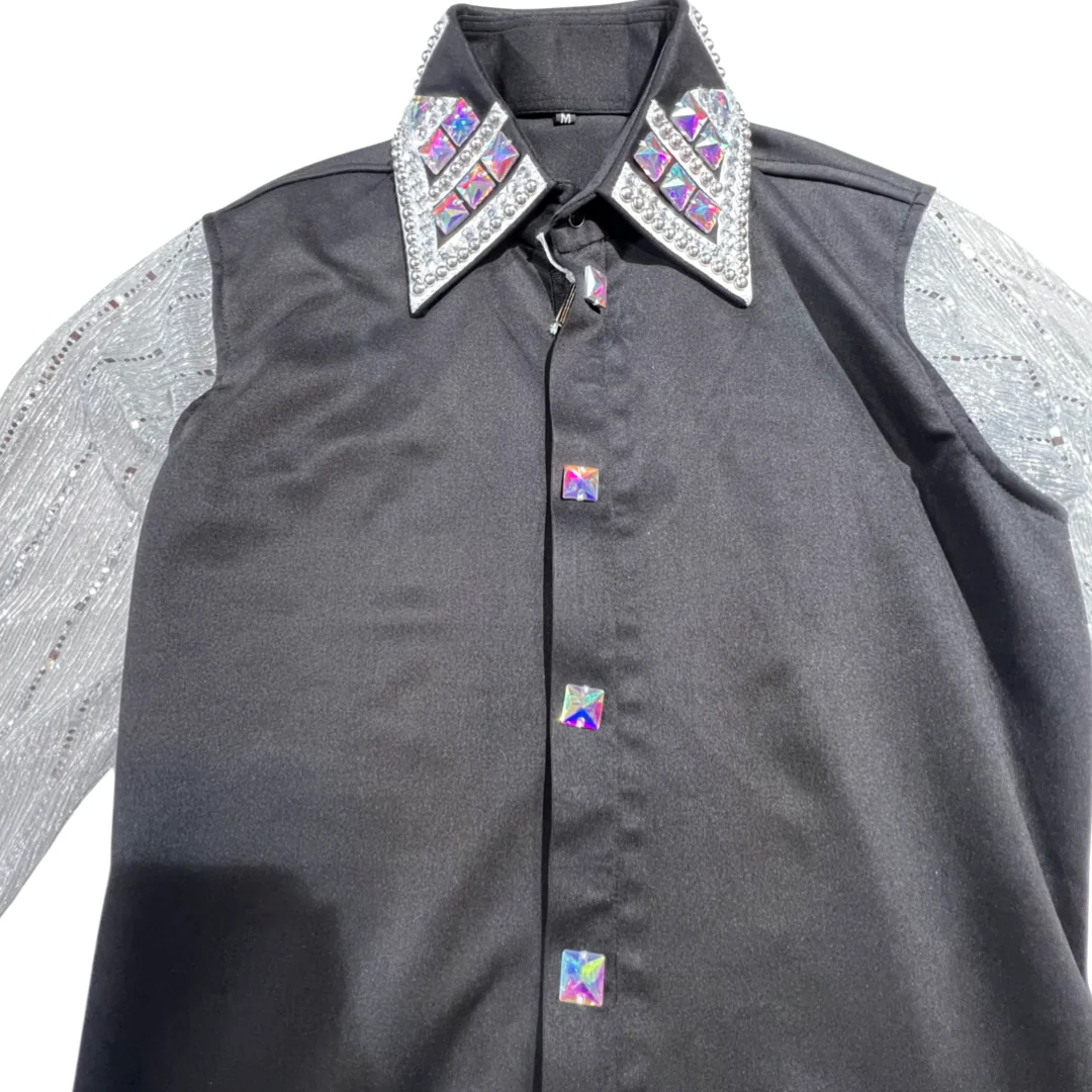 Kashani Black & Silver Royal Hyper Crystal Button-Up Zip Shirt - Image 5