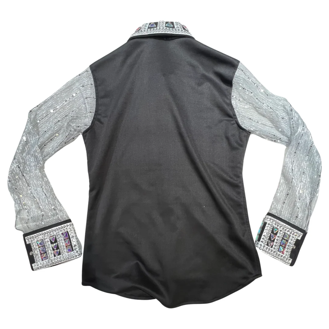 Kashani Black & Silver Royal Hyper Crystal Button-Up Zip Shirt - Image 8