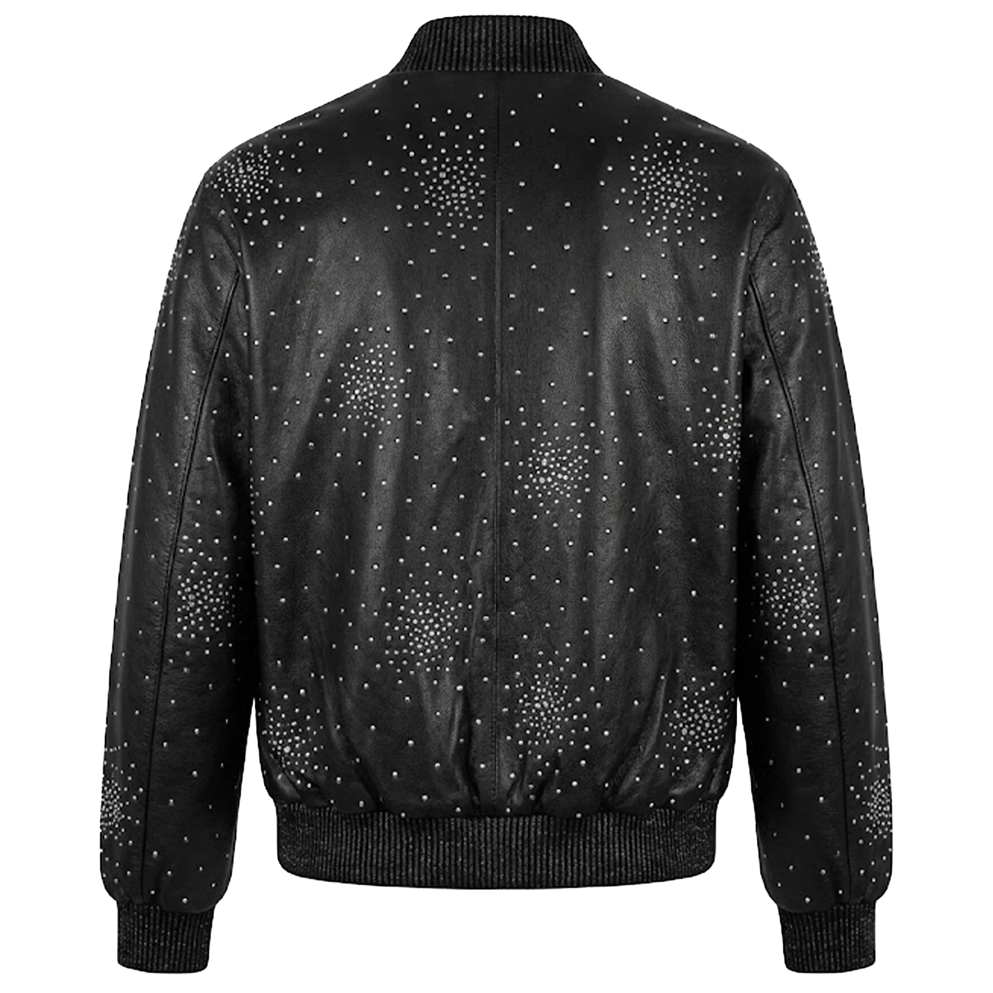 Kashani Black Studded Lambskin Leather Bomber Jacket - Image 2