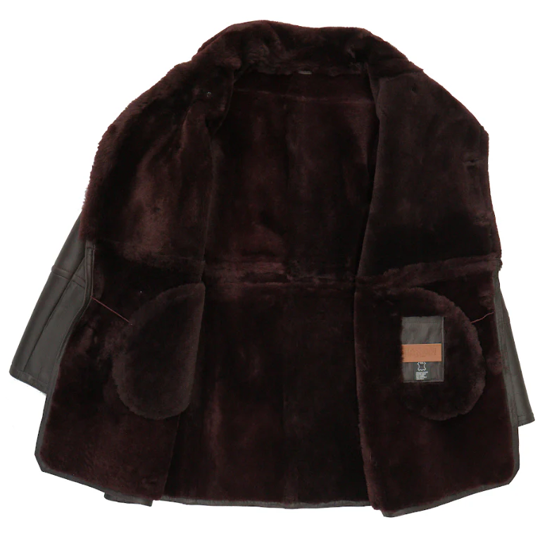 Kashani Black Double Breasted 3/4 Shearling Coat - Image 2