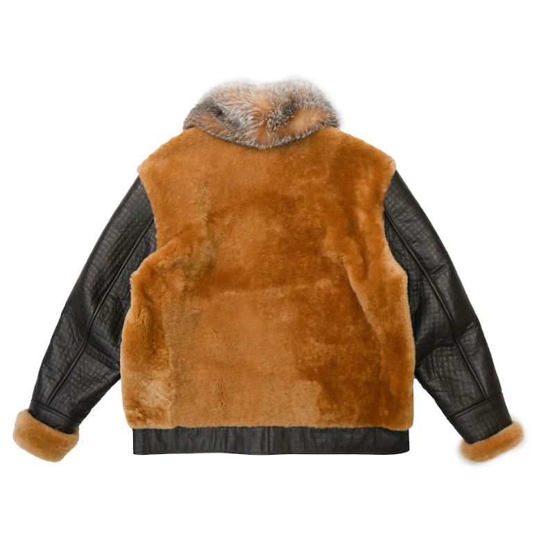 Kashani Brown Fox Fur Collar Mouton Fur Quilted Lambskin Jacket - Image 3