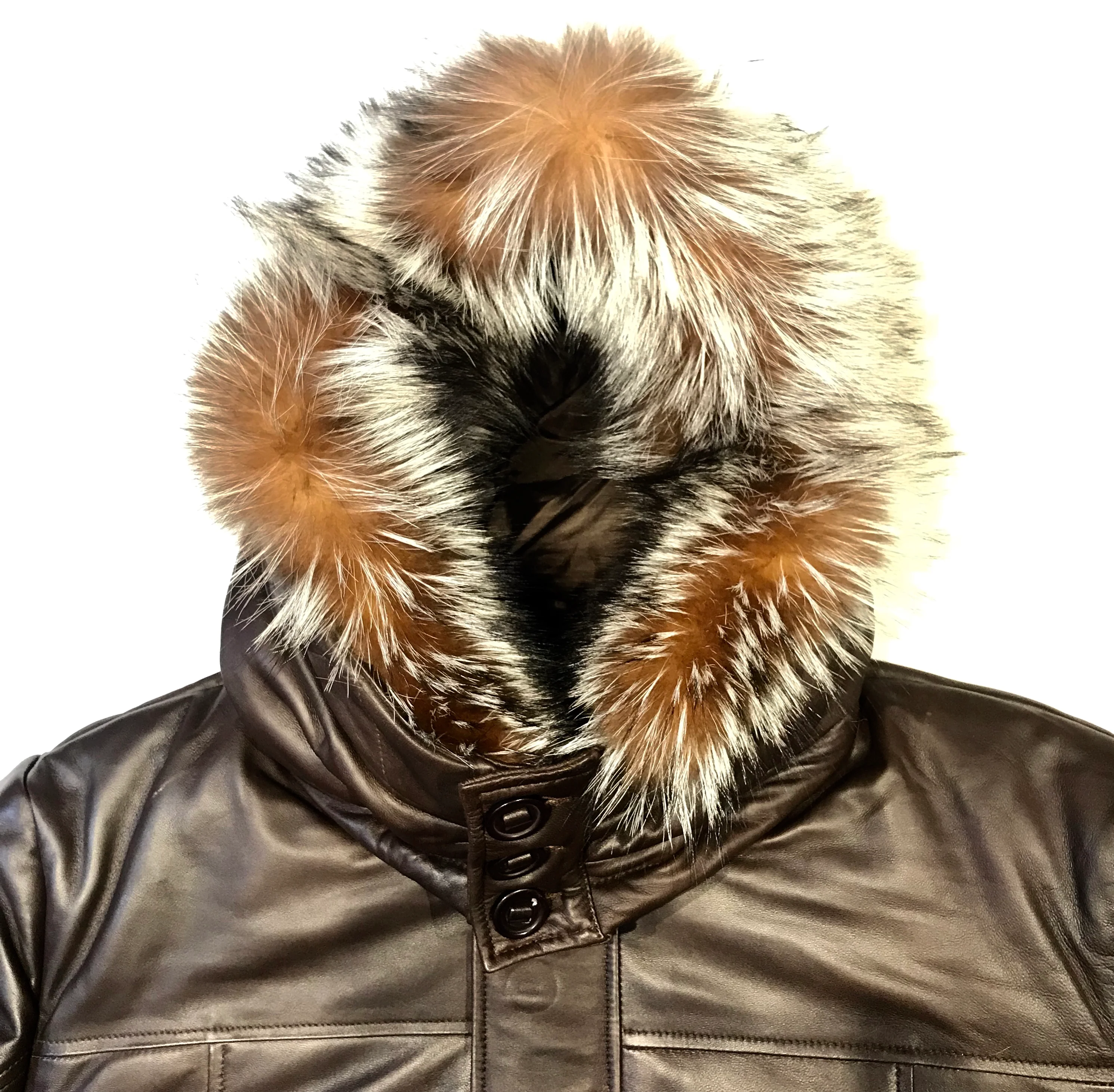 Kashani Brown Fox Fur Lambskin Parka Jacket - Image 3