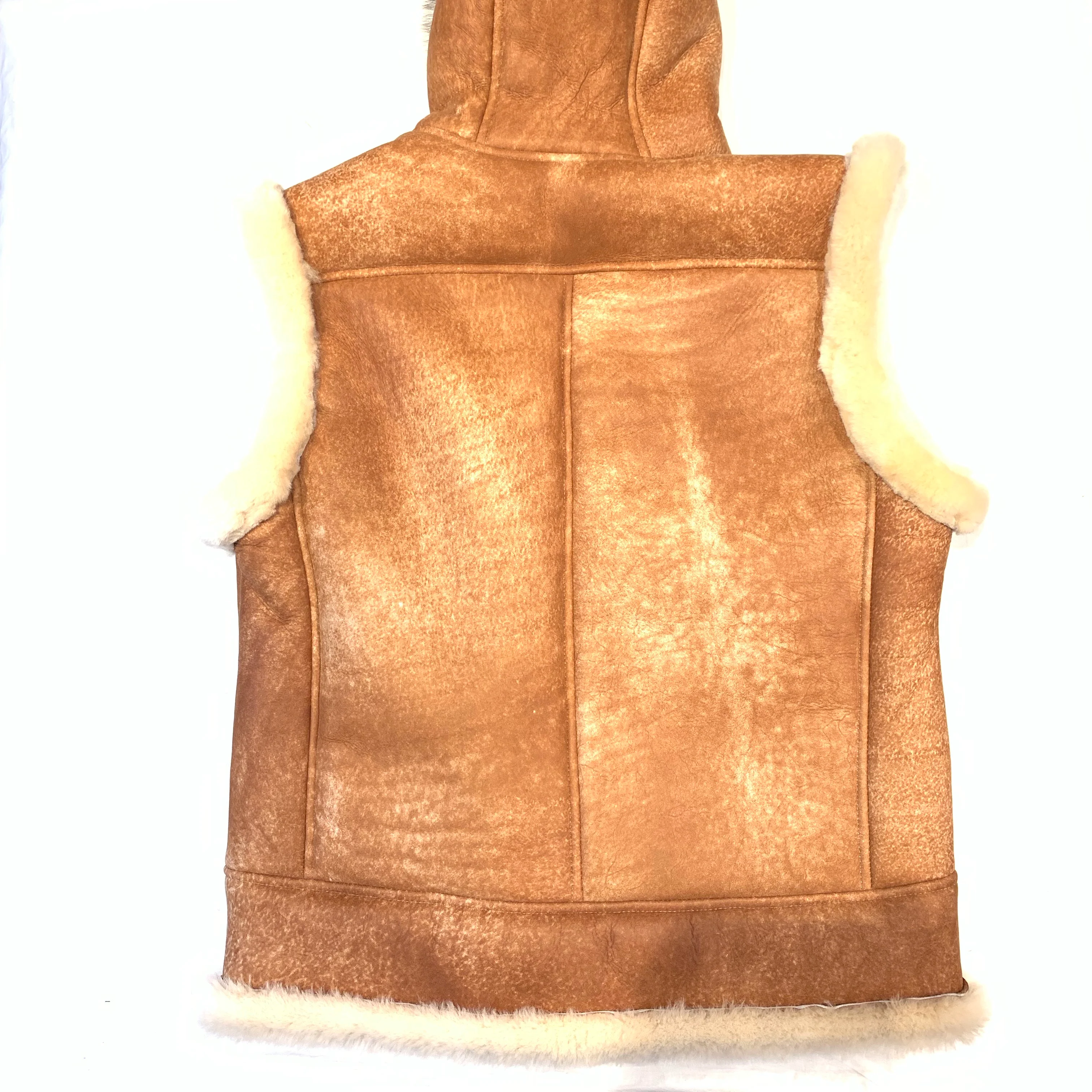 Kashani Cognac Fox Fur Hooded Shearling Vest - Image 4