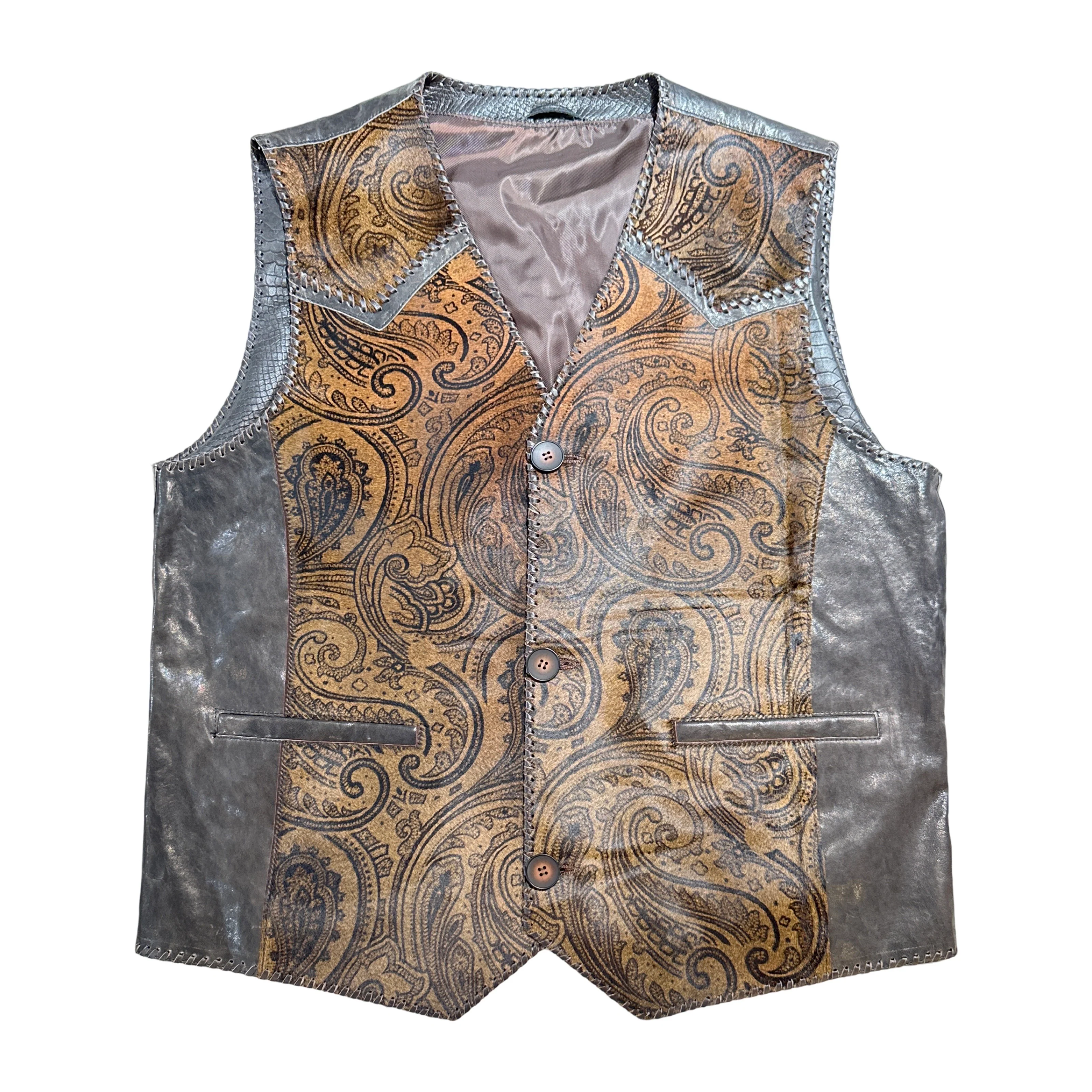 Kashani Brown Paisley Cavallino Pony Hair Hand Woven Vest