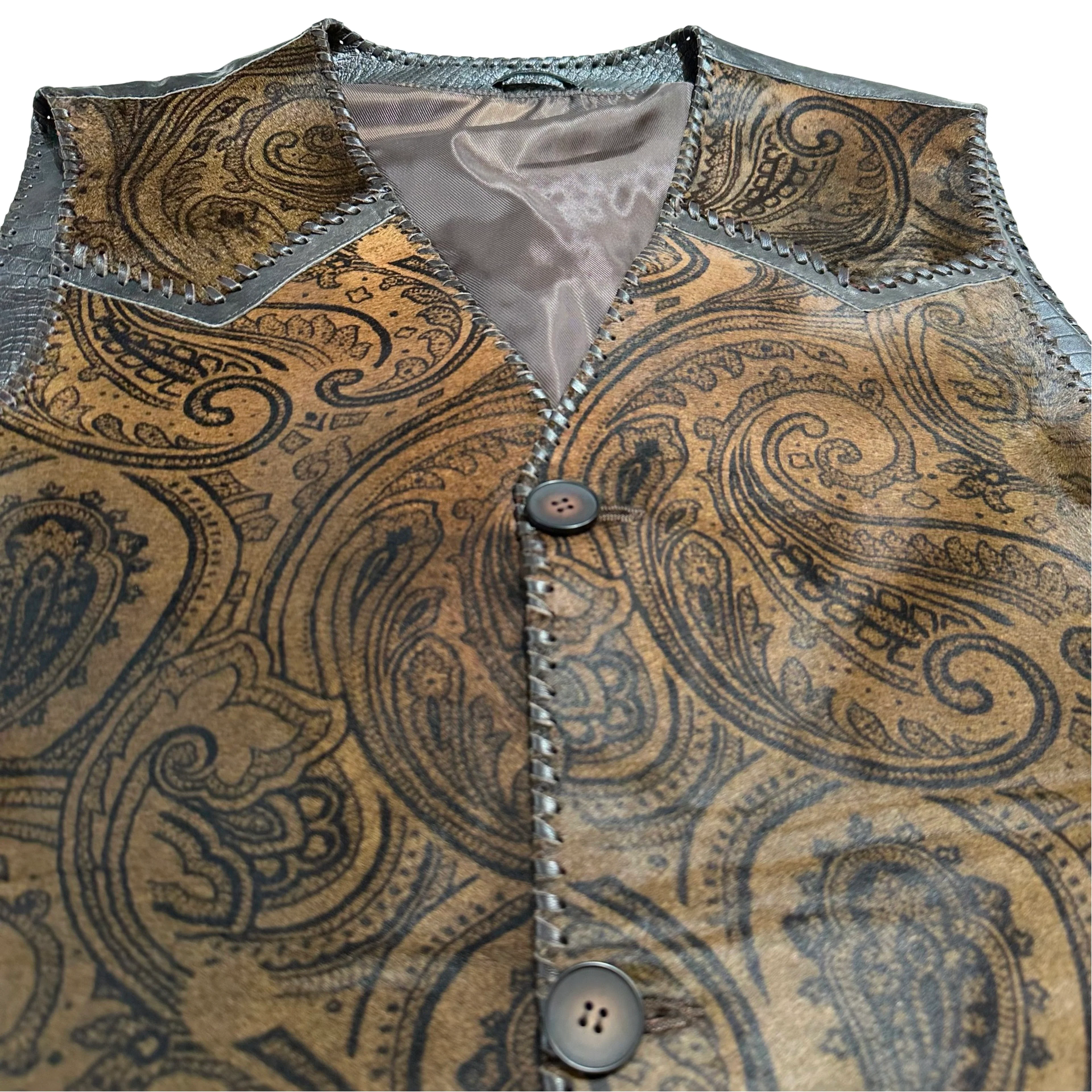 Kashani Brown Paisley Cavallino Pony Hair Hand Woven Vest - Image 4