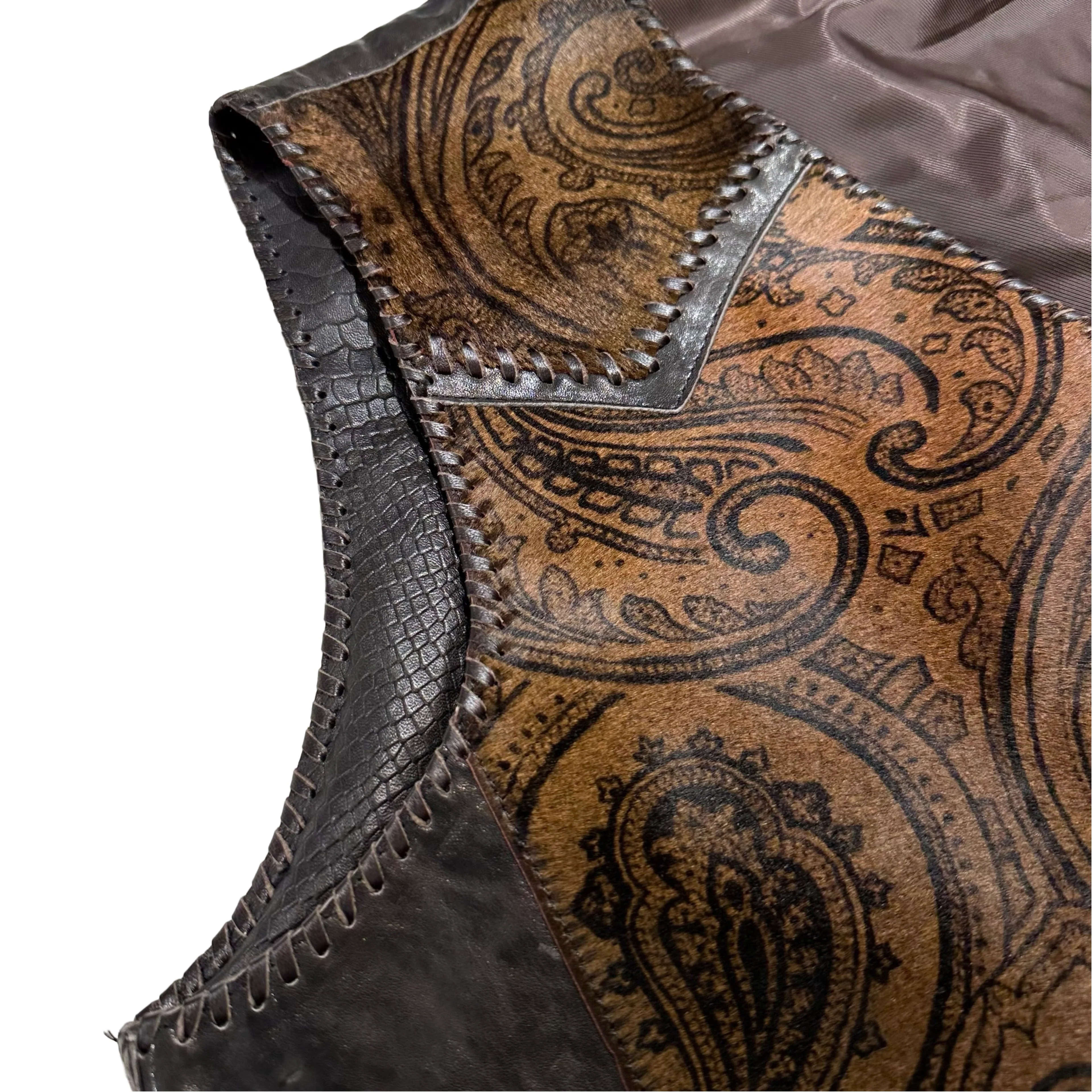 Kashani Brown Paisley Cavallino Pony Hair Hand Woven Vest - Image 5