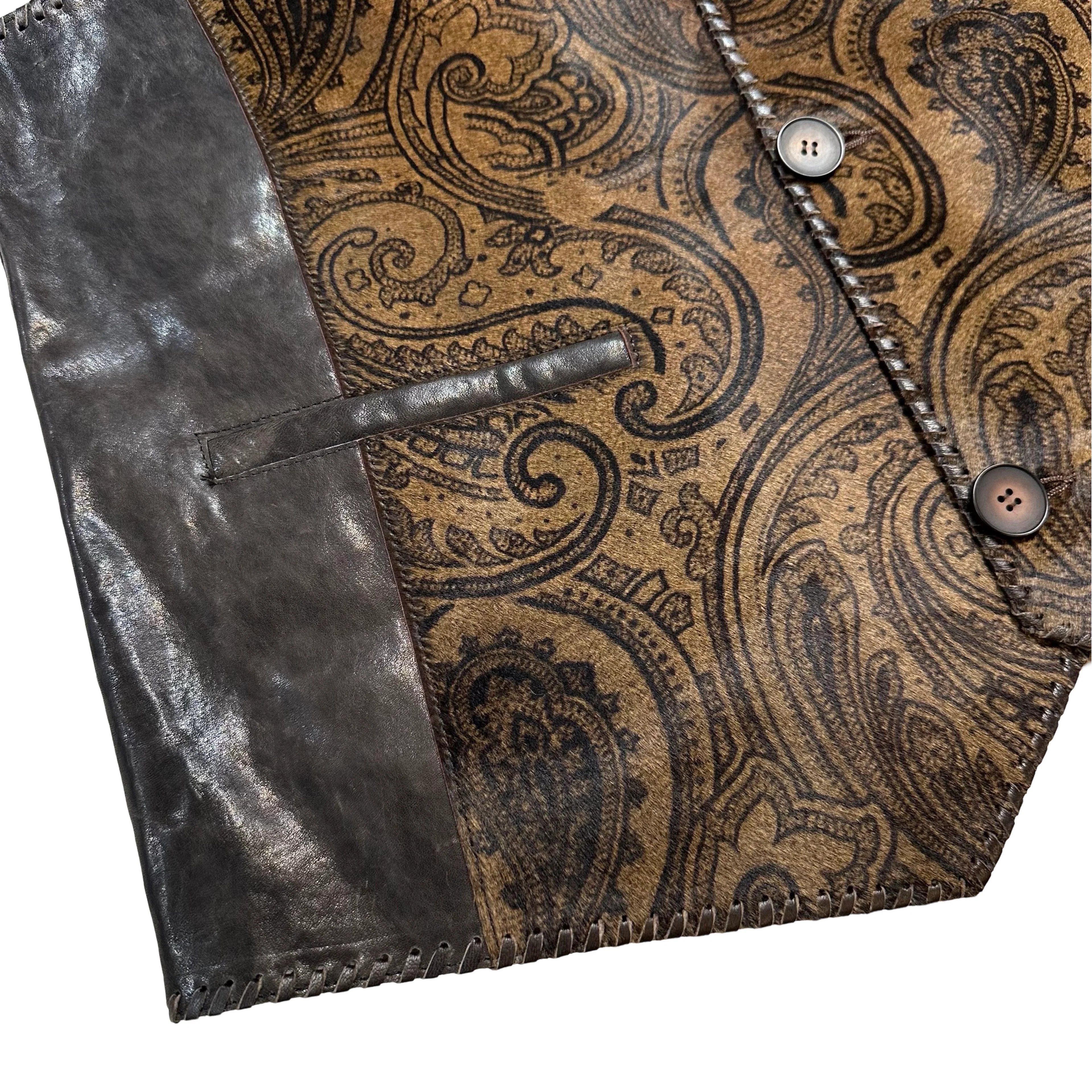 Kashani Brown Paisley Cavallino Pony Hair Hand Woven Vest - Image 6
