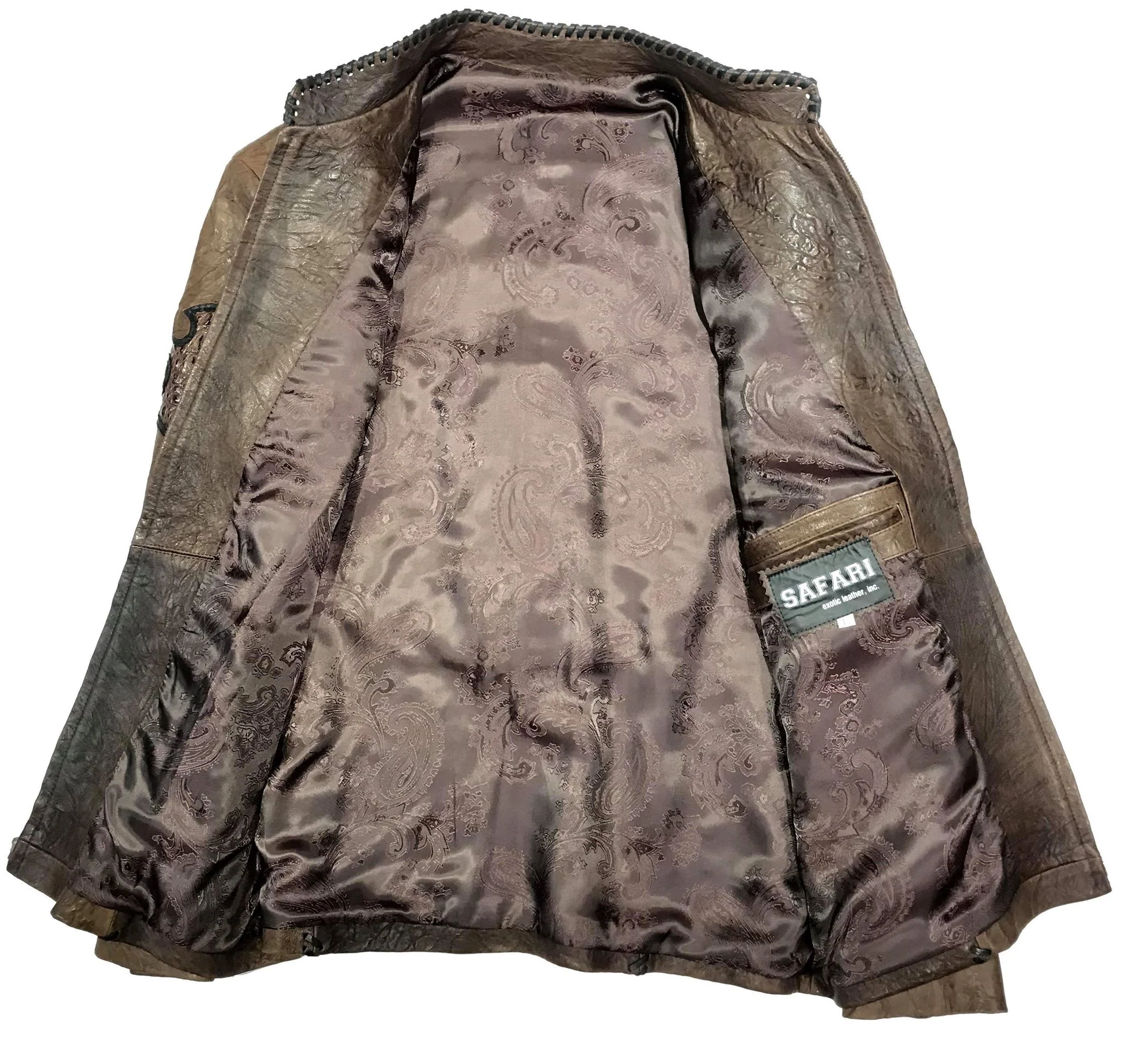 Kashani Brown Raw Laced Horn-Back Alligator Bomber Jacket - Image 6