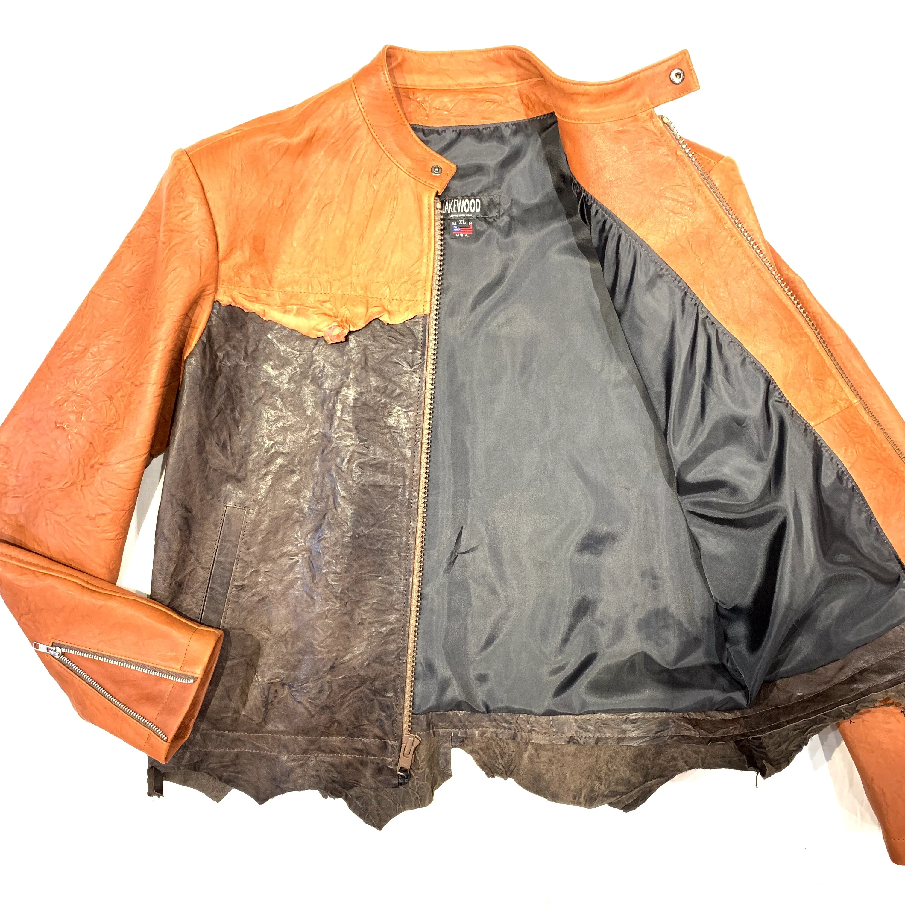 Kashani Brown Two Tone Raw Cut Lambskin Leather Jacket - Image 4