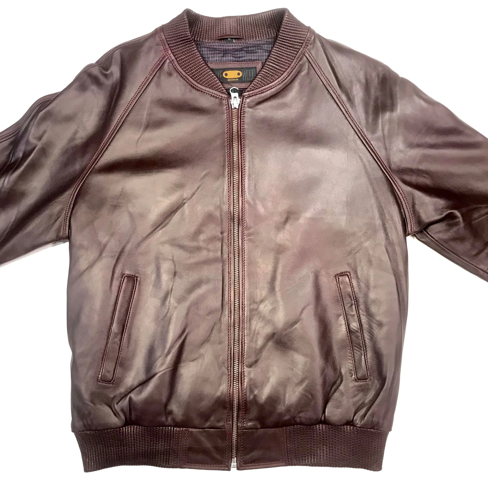 Kashani Burgundy Naked Lambskin Bomber Jacket - Image 2