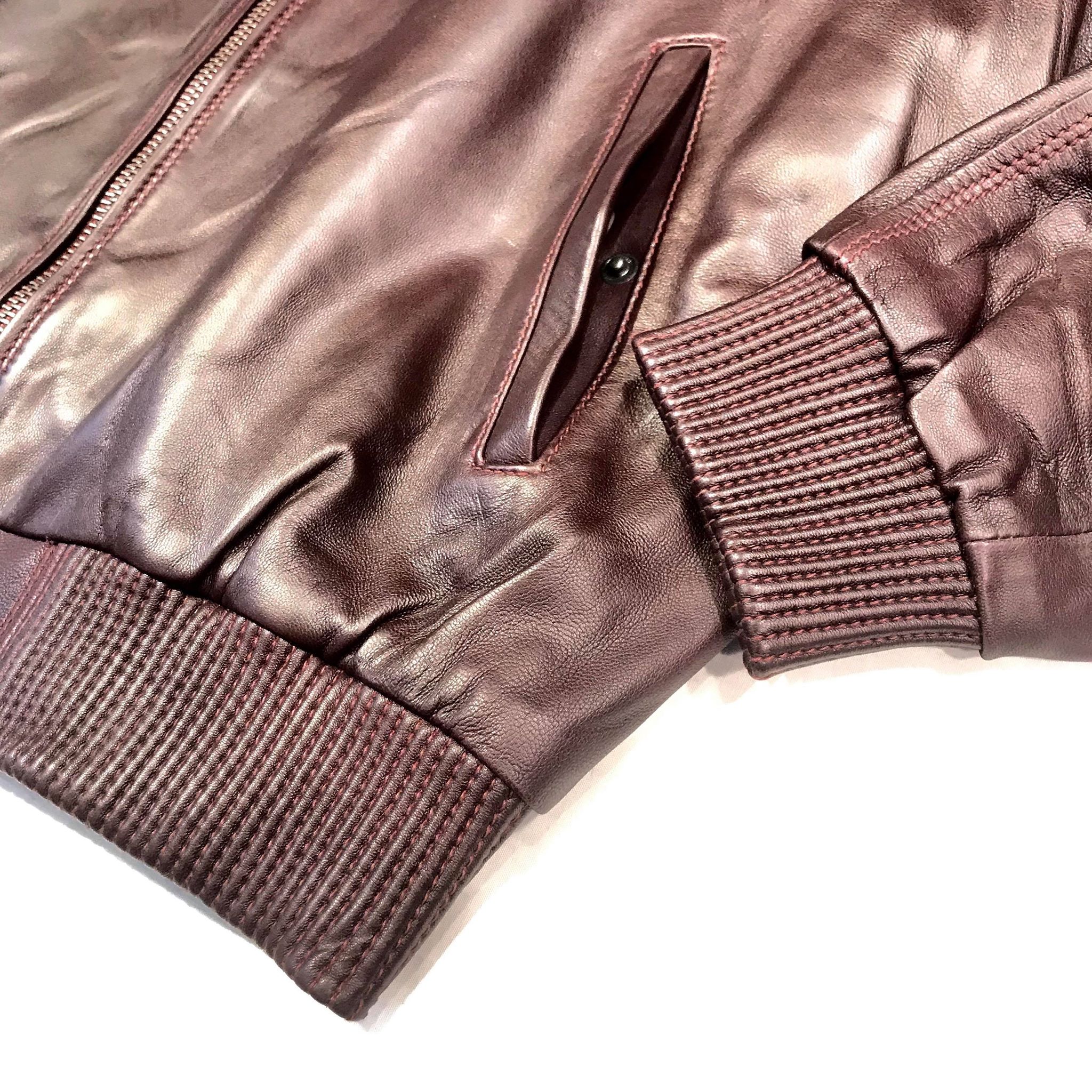 Kashani Burgundy Naked Lambskin Bomber Jacket - Image 3