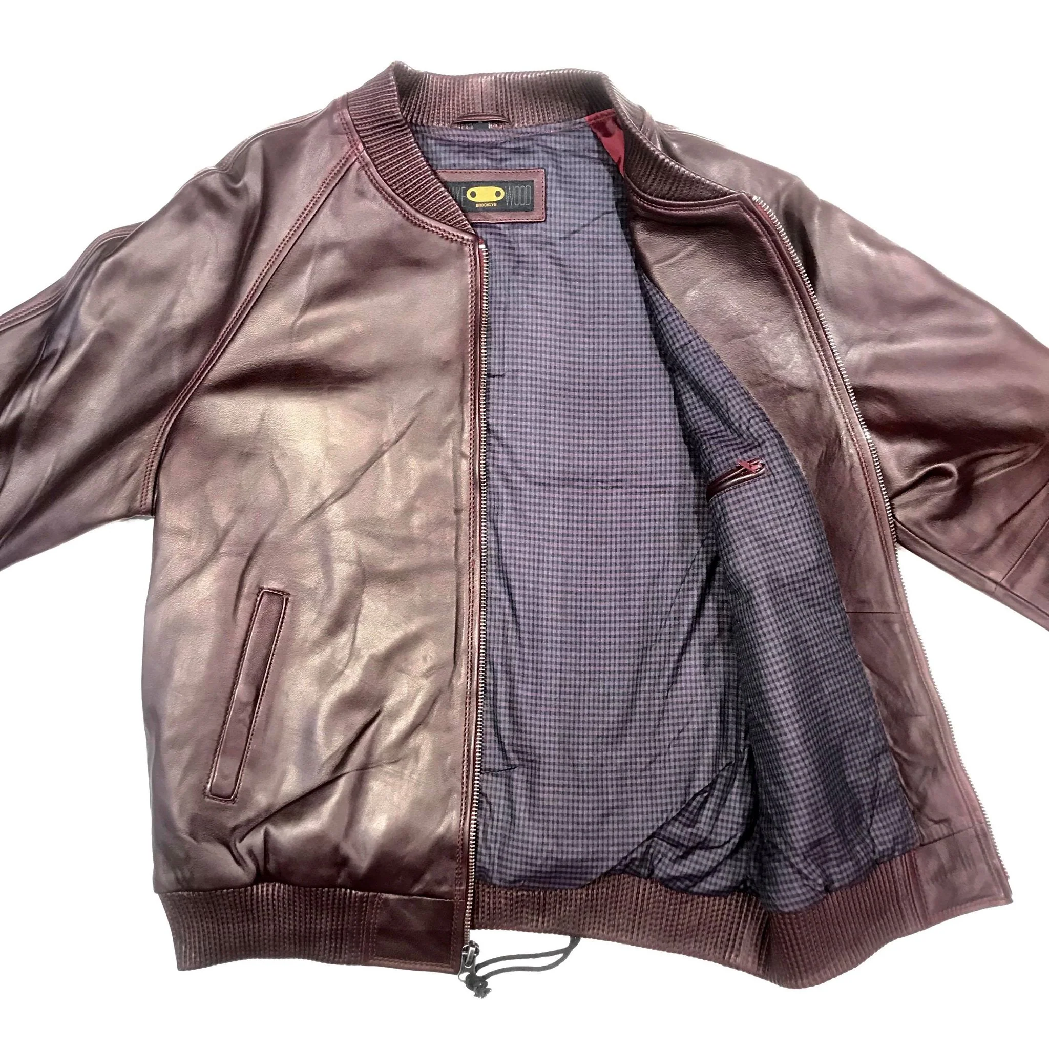 Kashani Burgundy Naked Lambskin Bomber Jacket - Image 4