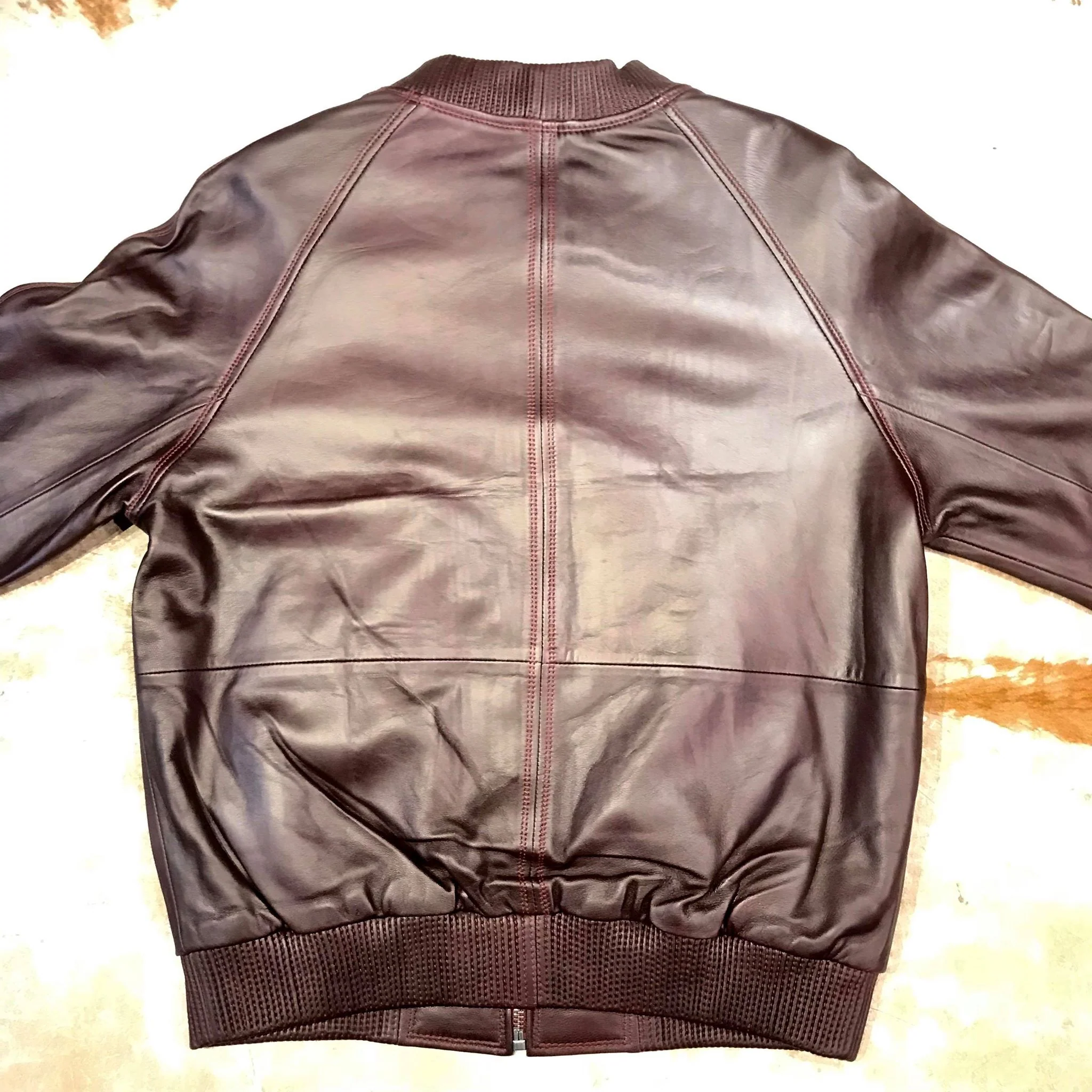 Kashani Burgundy Naked Lambskin Bomber Jacket - Image 6