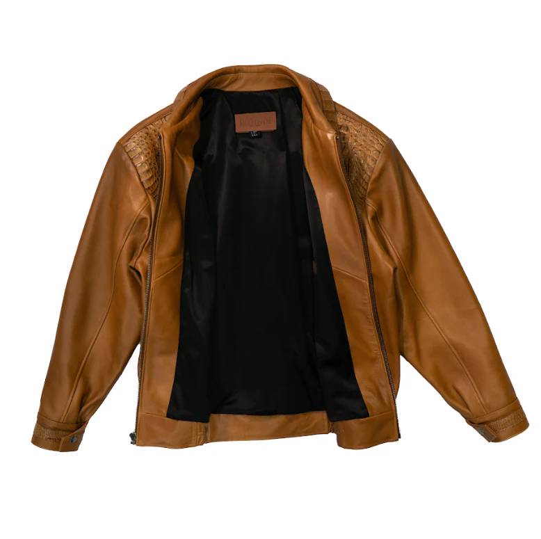 Kashani Buttercup Alligator Lined Lambskin Bomber Jacket - Image 2