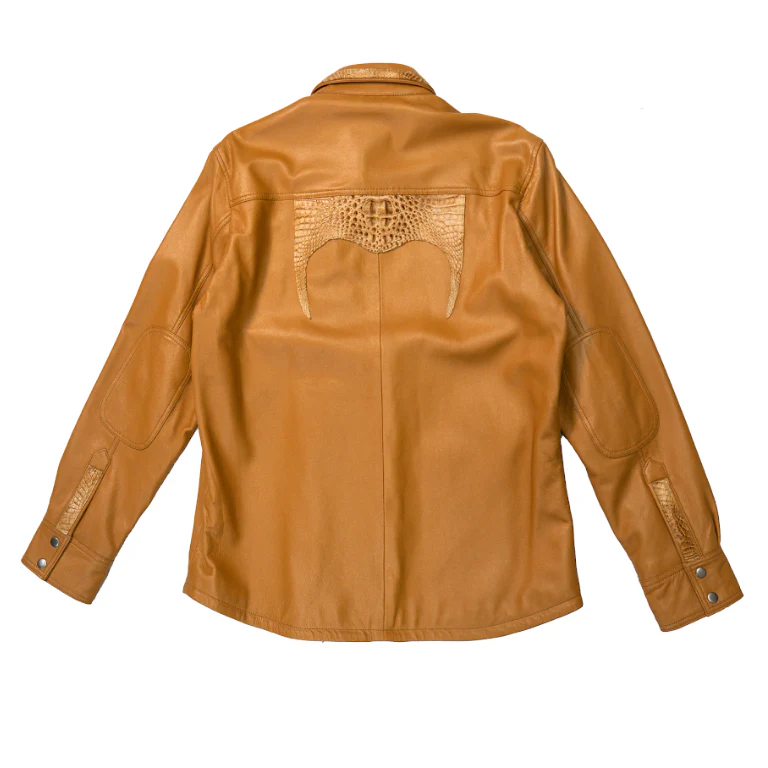 Kashani Buttercup Crocodile Trim Lambskin Button Up Shirt - Image 3