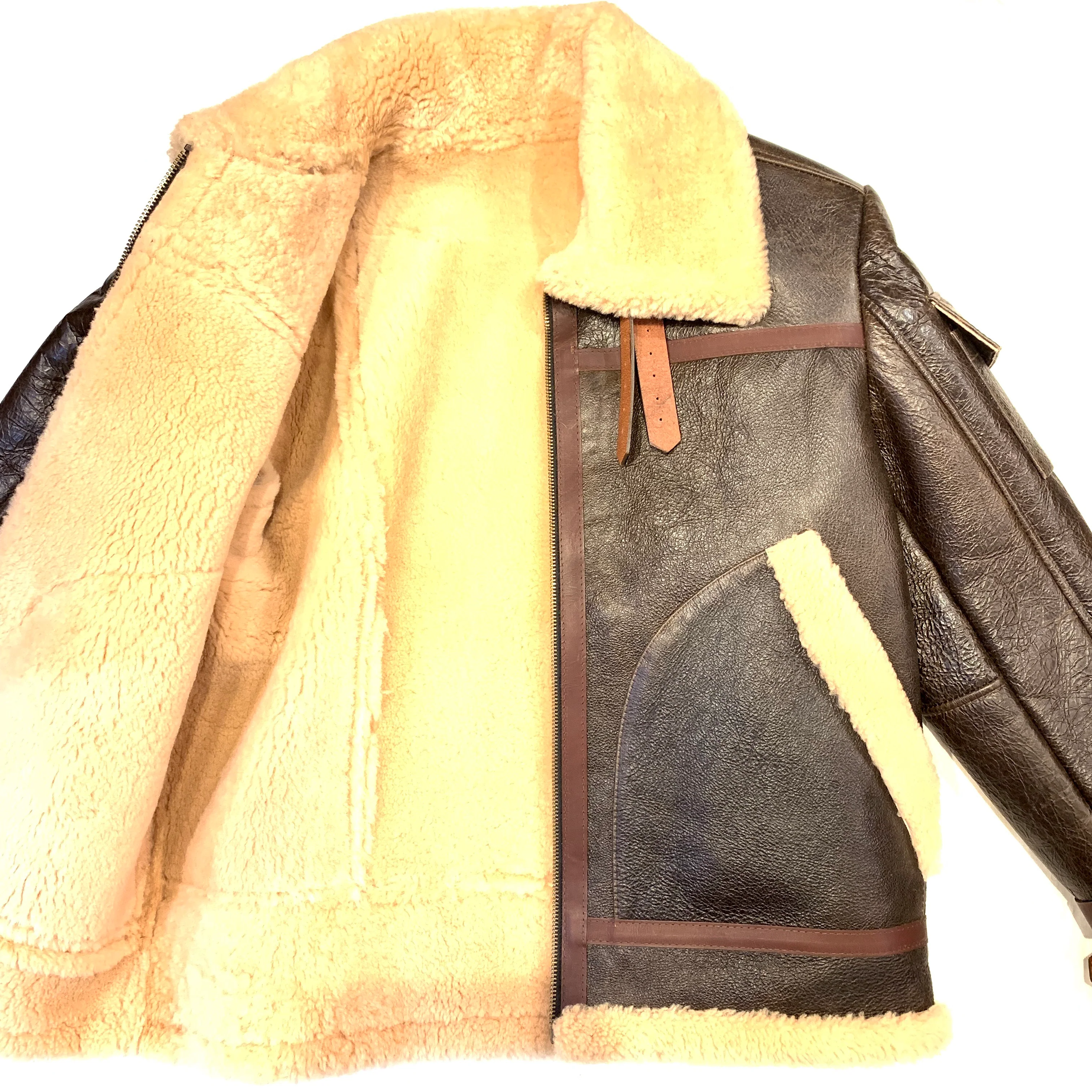 Kashani Chocolate Aviator Flight Shearling Jacket - Image 3
