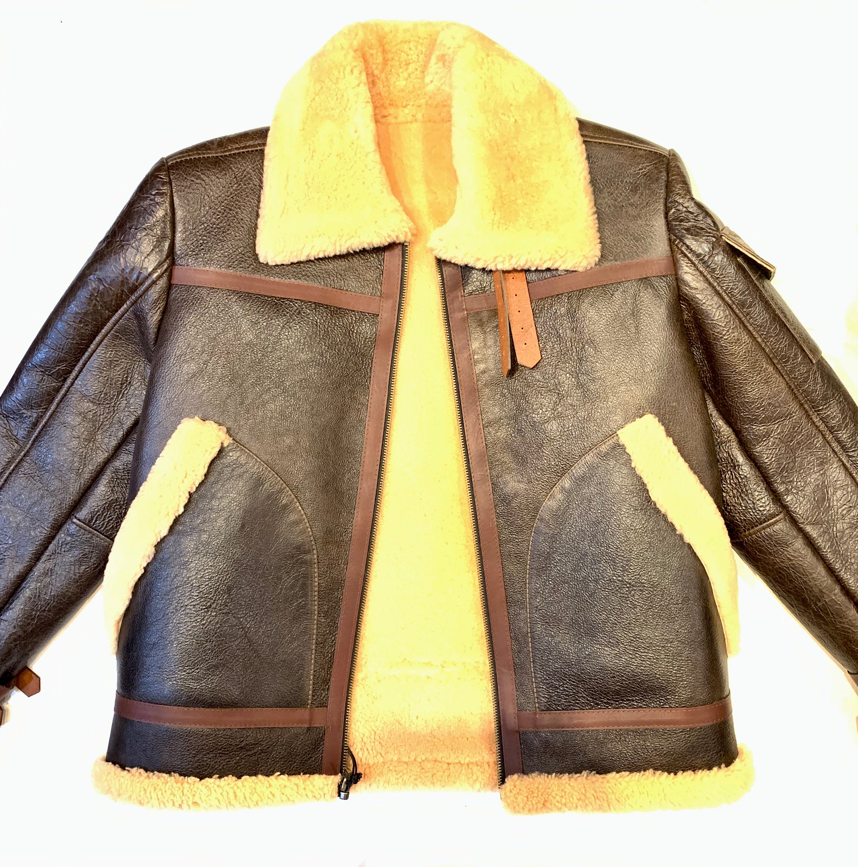 Kashani Chocolate Aviator Flight Shearling Jacket - Image 5