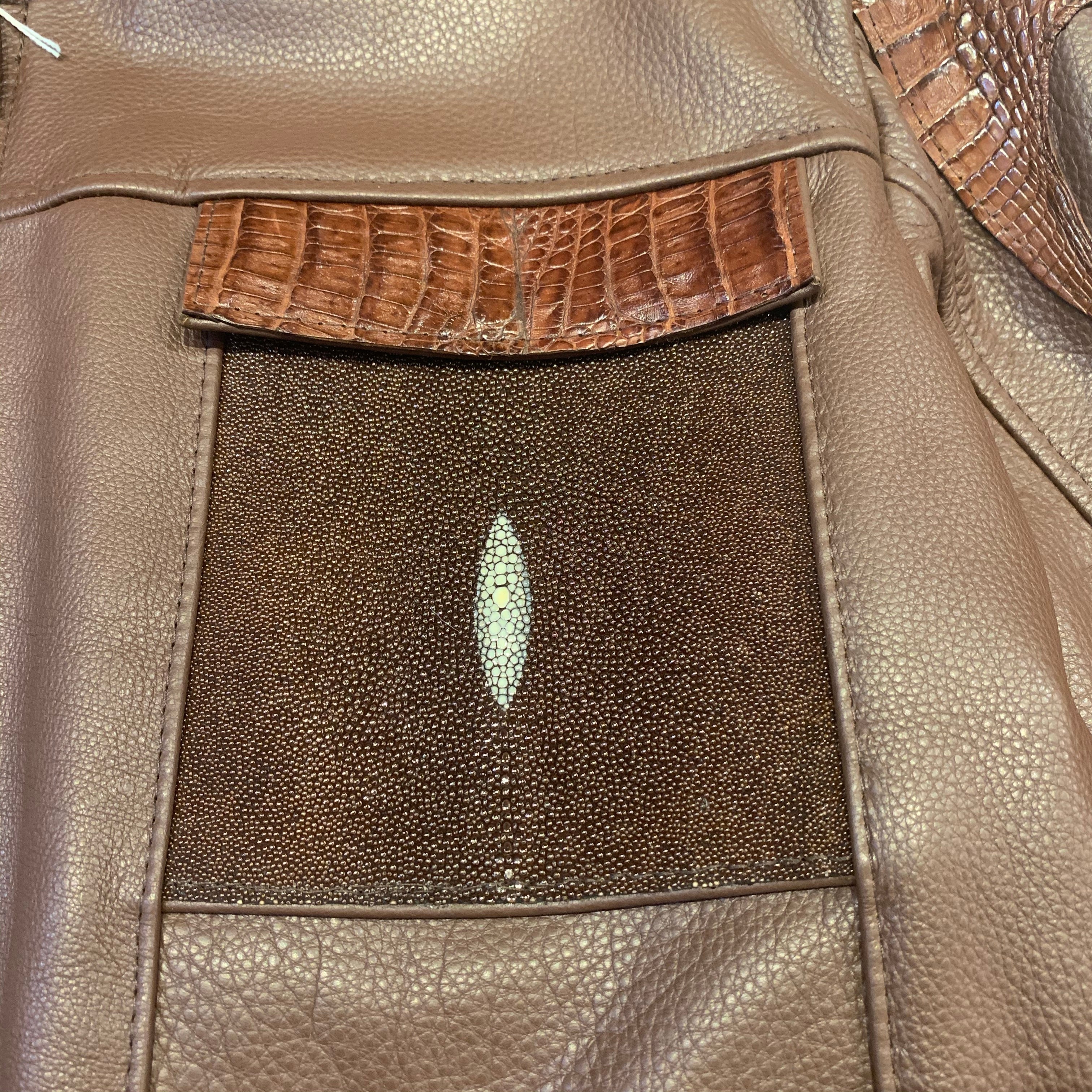 Kashani Chocolate Brown Alligator Horn-Back/Stingray Bomber Jacket - Image 6