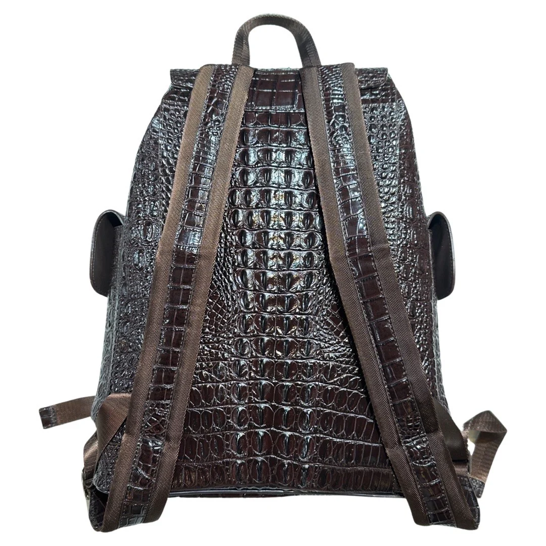 Kashani Chocolate Brown Hornback Alligator Rucksack - Image 2
