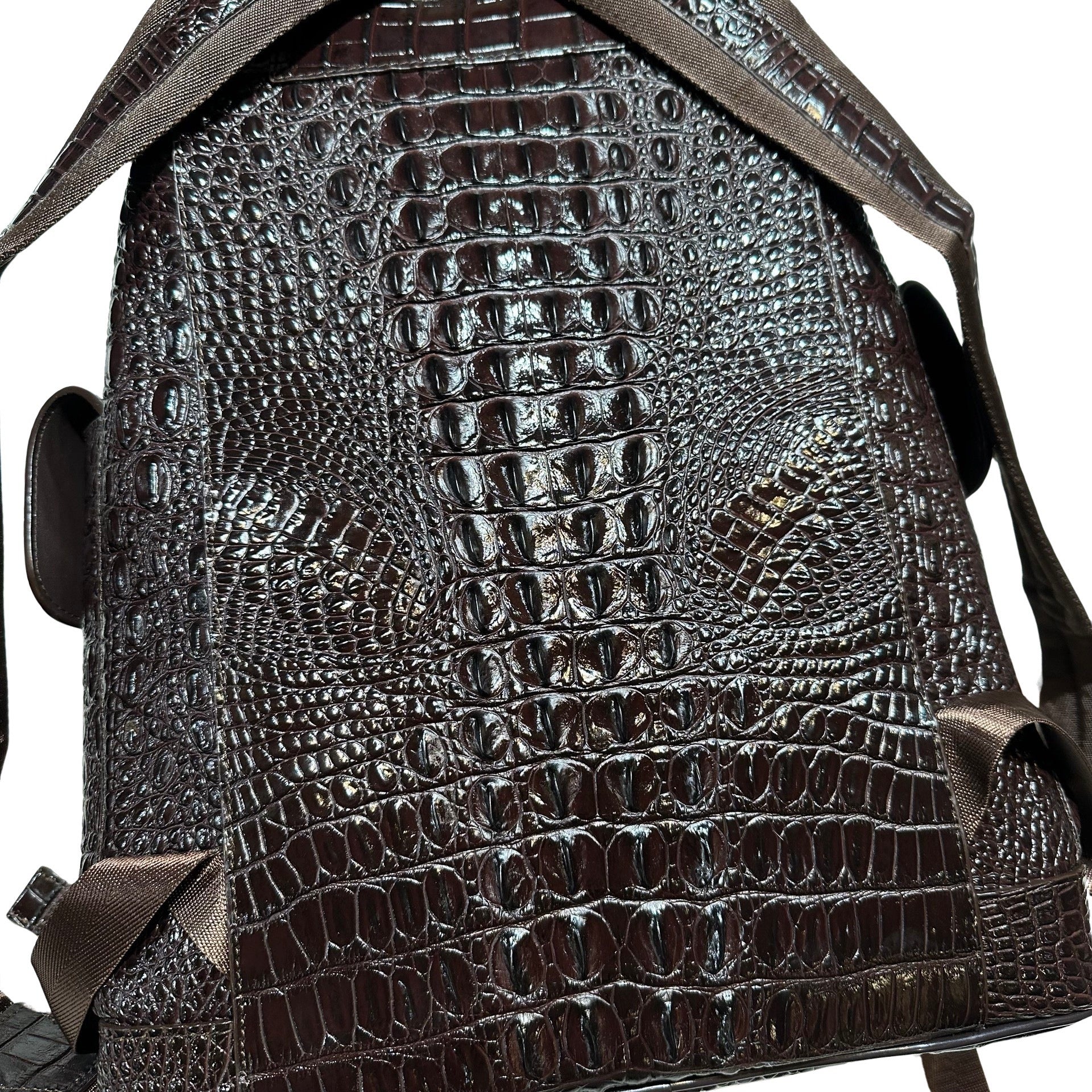 Kashani Chocolate Brown Hornback Alligator Rucksack - Image 7