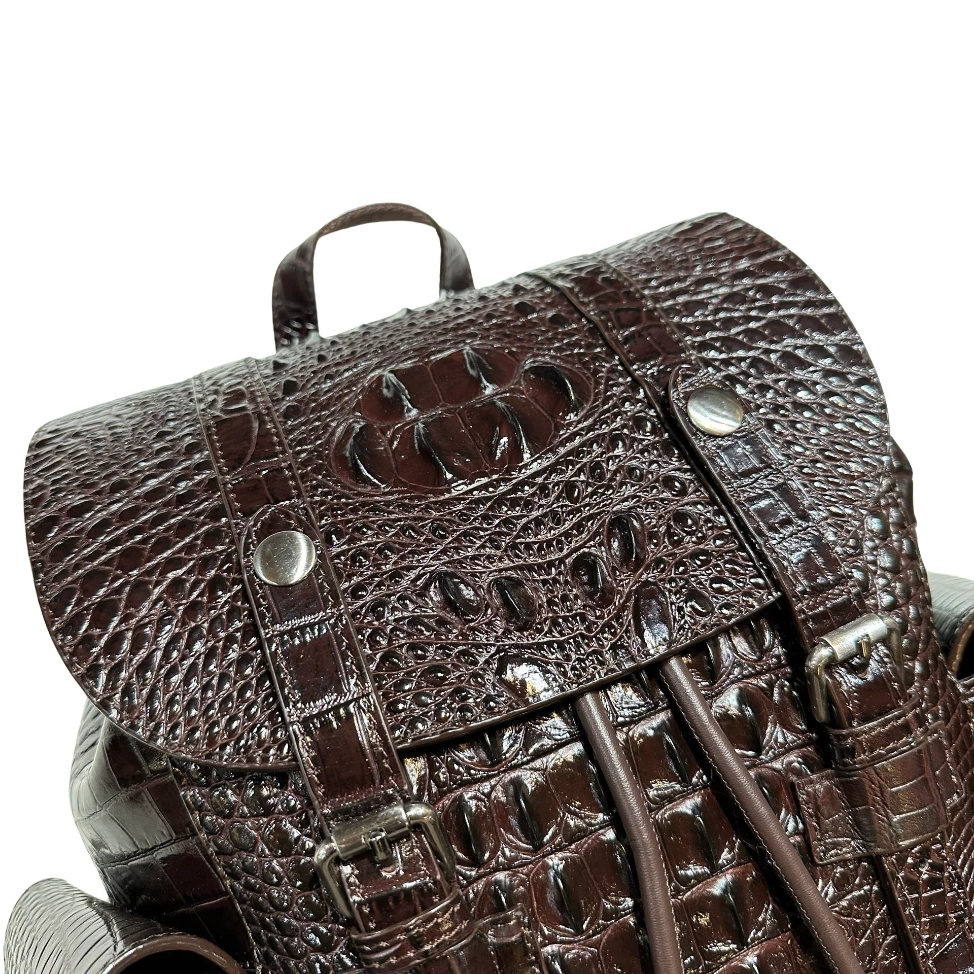 Kashani Chocolate Brown Hornback Alligator Rucksack - Image 9