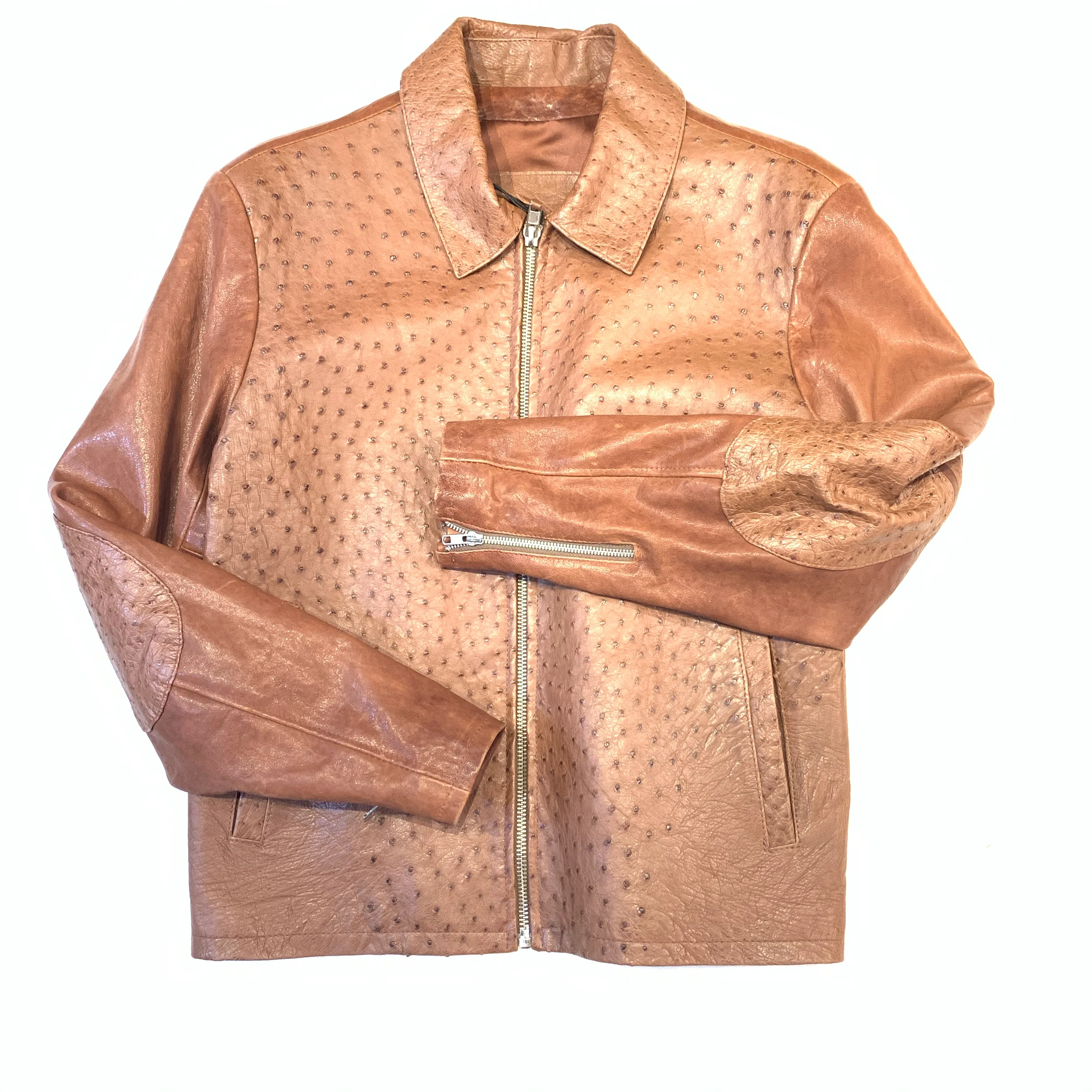 Kashani Chocolate Brown Ostrich Quill/Lambskin Collared Bomber Jacket - Image 3
