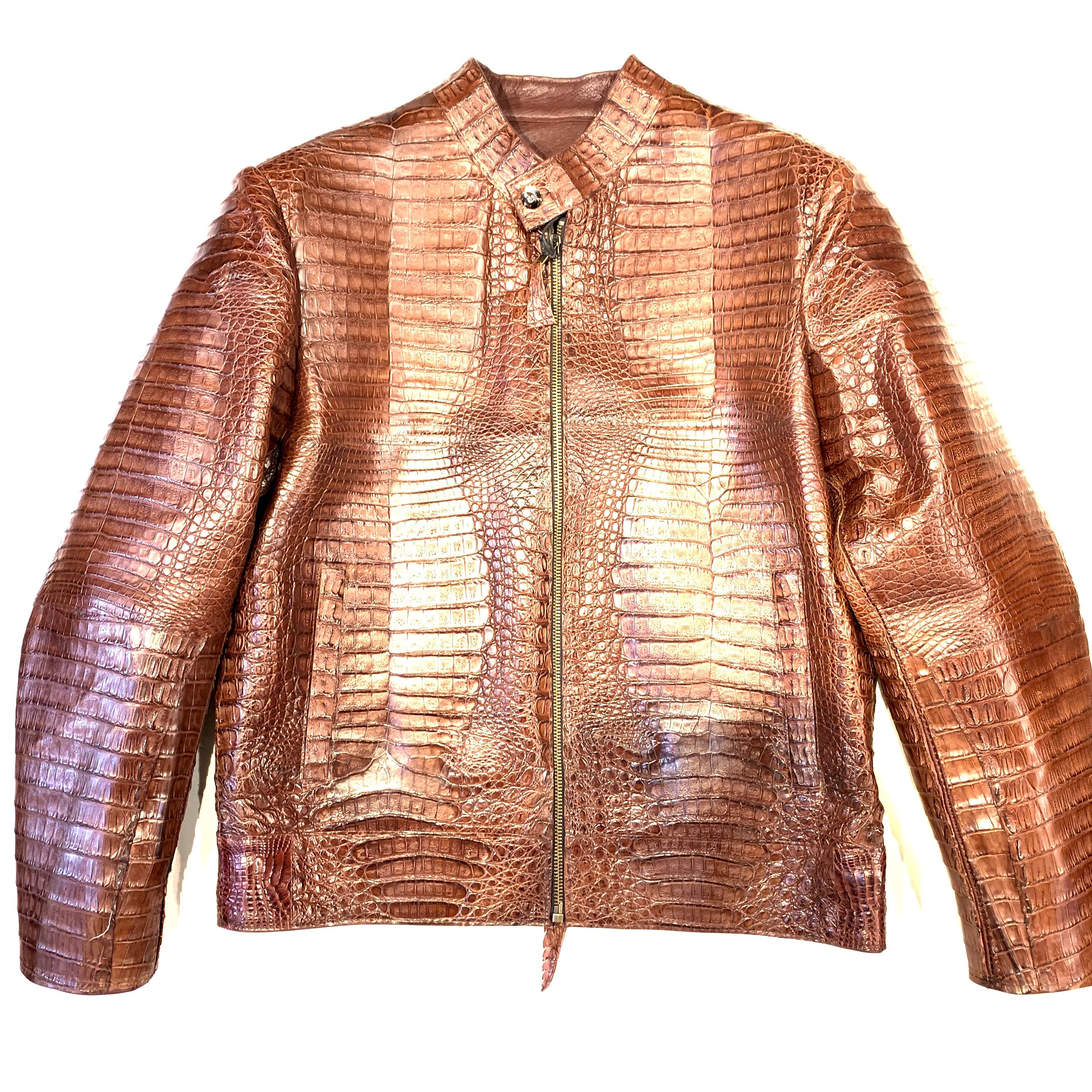Kashani Men's Choclate All-Over Alligator Skin Bomber Jacket - Image 2