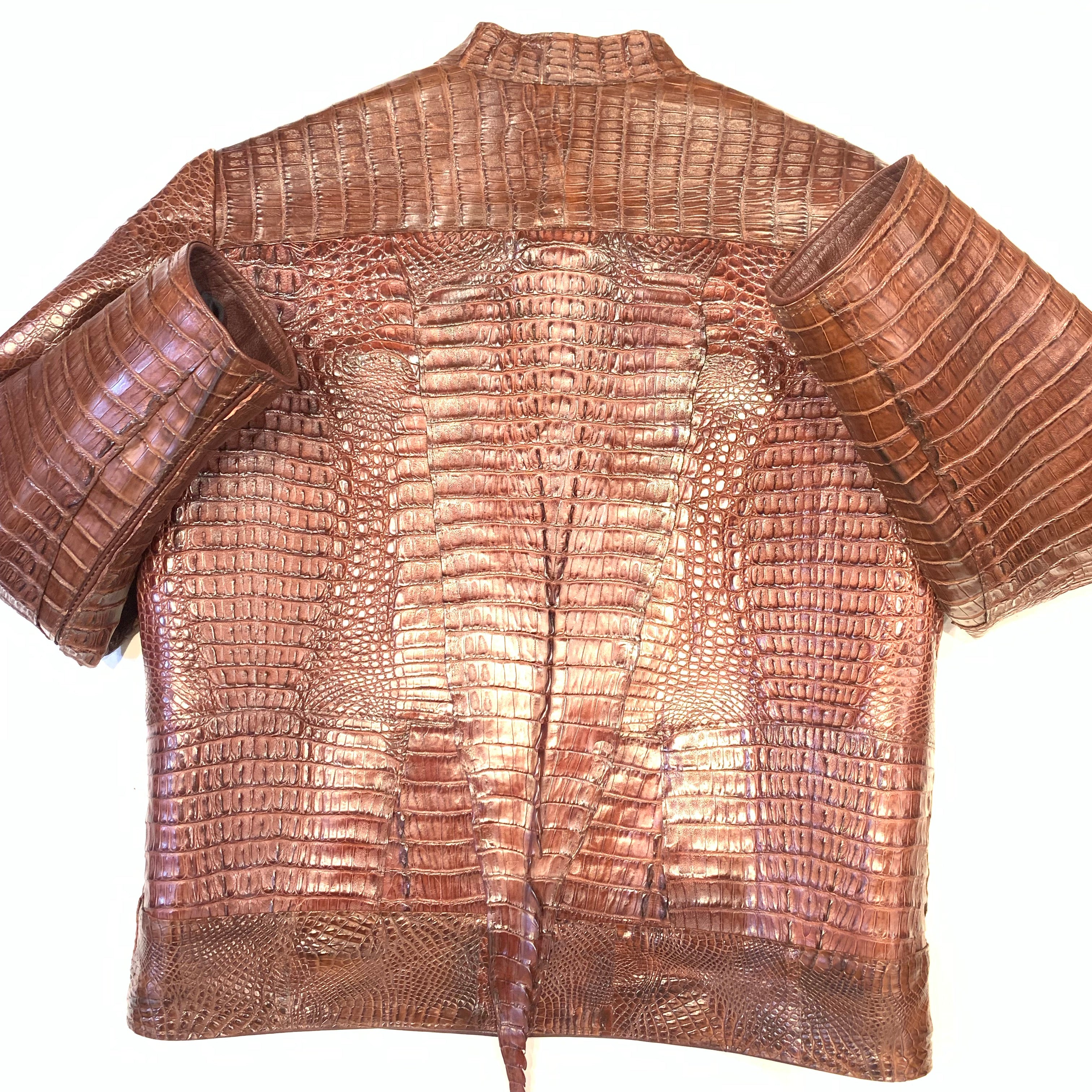 Kashani Men's Choclate All-Over Alligator Skin Bomber Jacket - Image 7