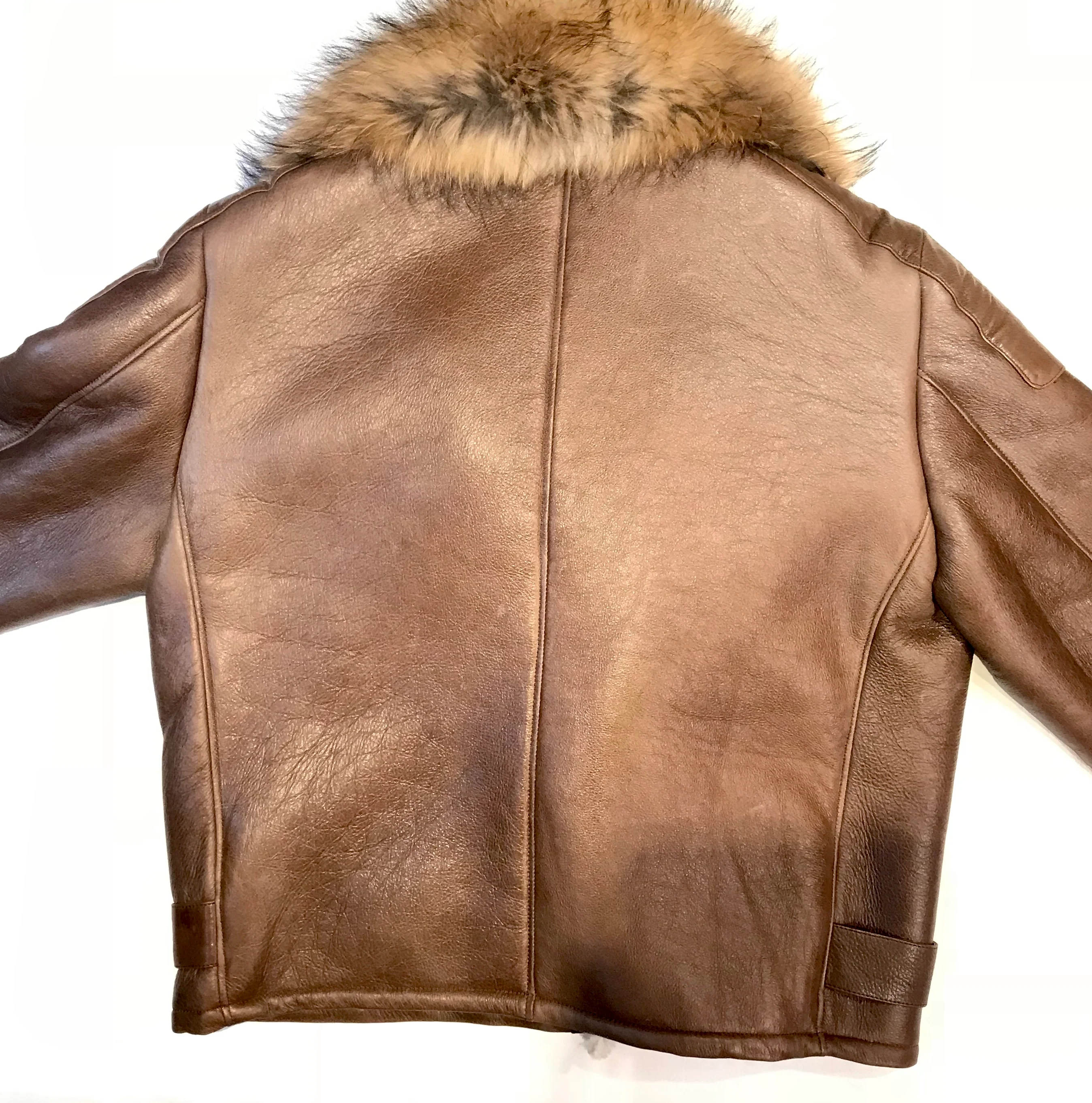 Kashani Chocolate Oversized Fox Collar Shearling Biker Jacket - Image 5