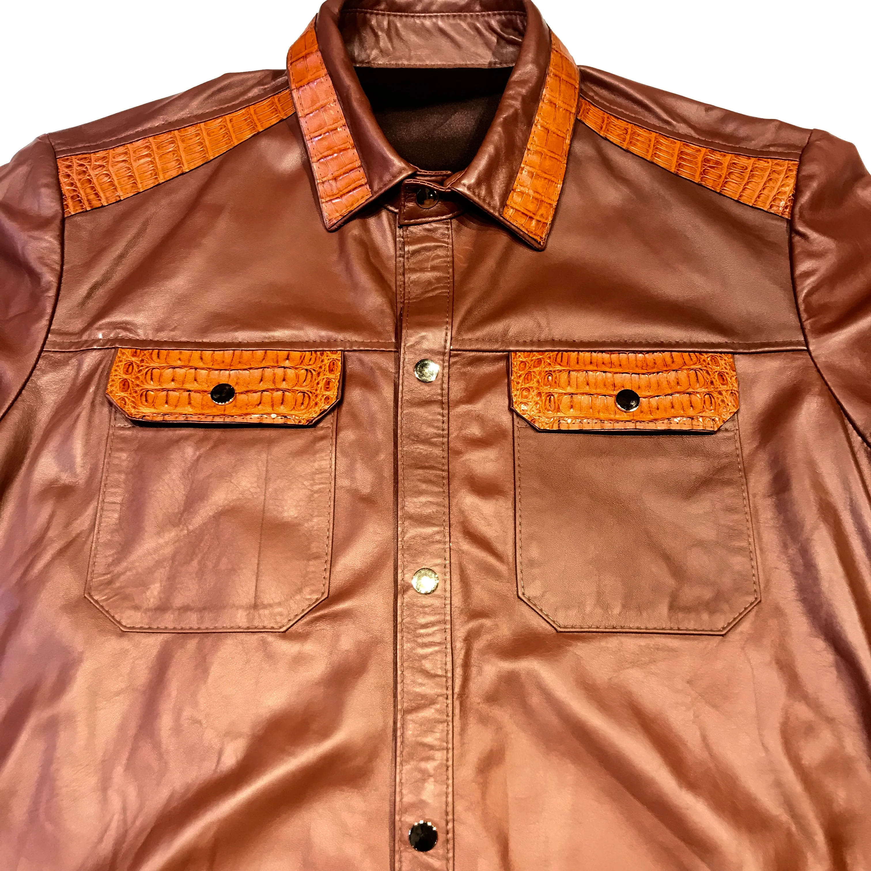 Kashani Cognac Alligator Leather Shirt - Image 2