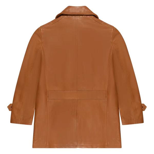 Kashani Cognac Double Breasted Lambskin 3/4 Trench Coat - Image 2