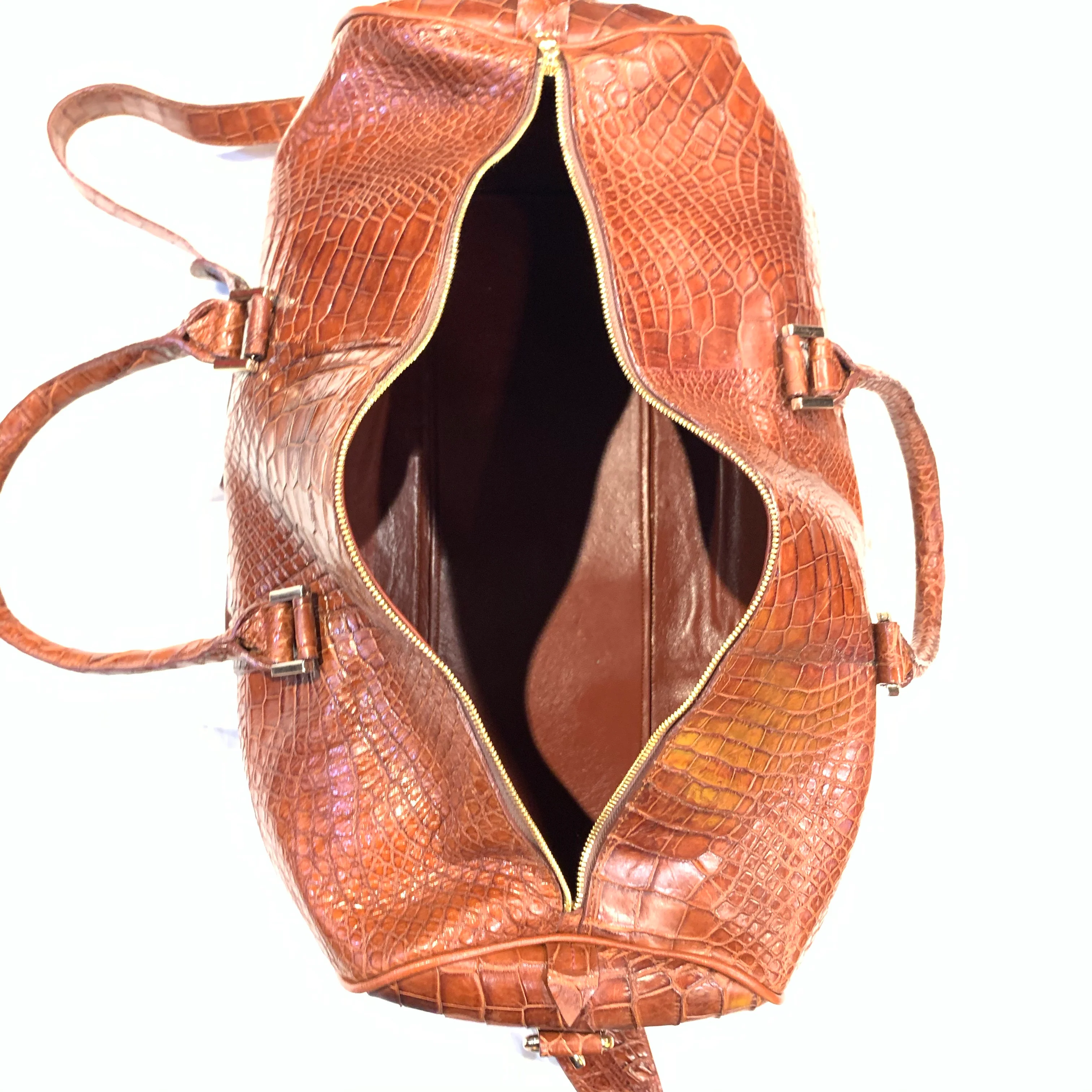 Kashani Cognac Full Alligator Body Duffle Bag - Image 3