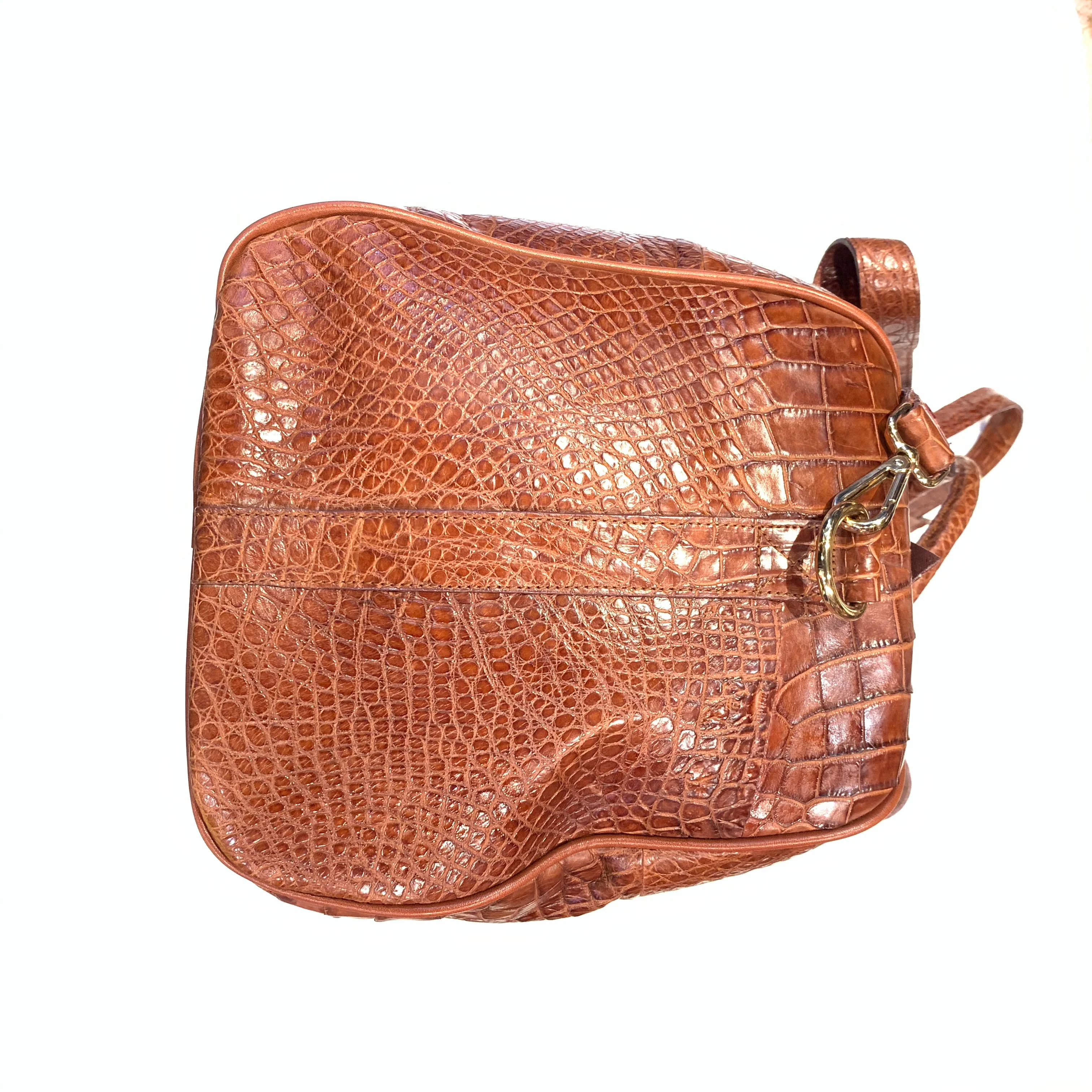 Kashani Cognac Full Alligator Body Duffle Bag - Image 5