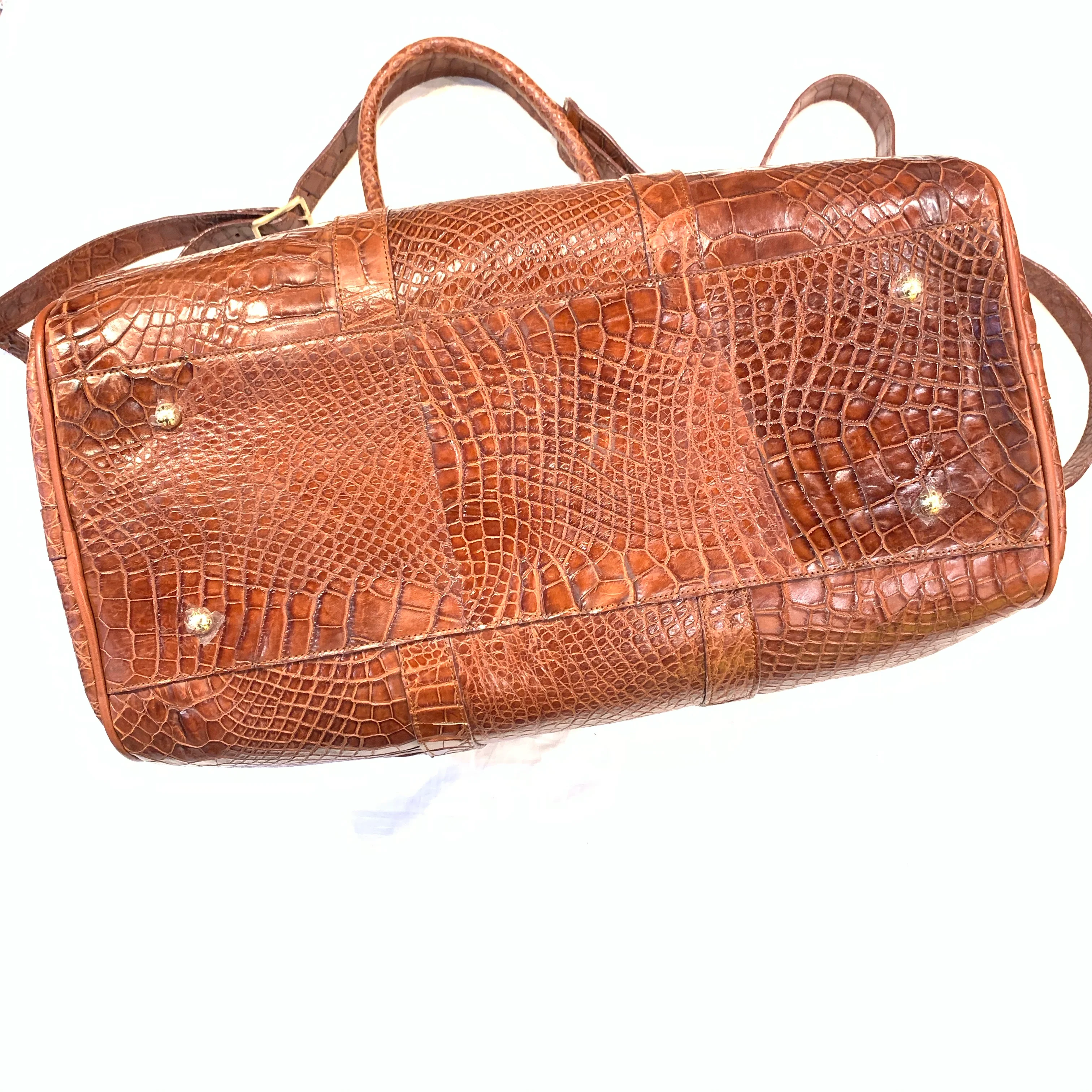 Kashani Cognac Full Alligator Body Duffle Bag - Image 6