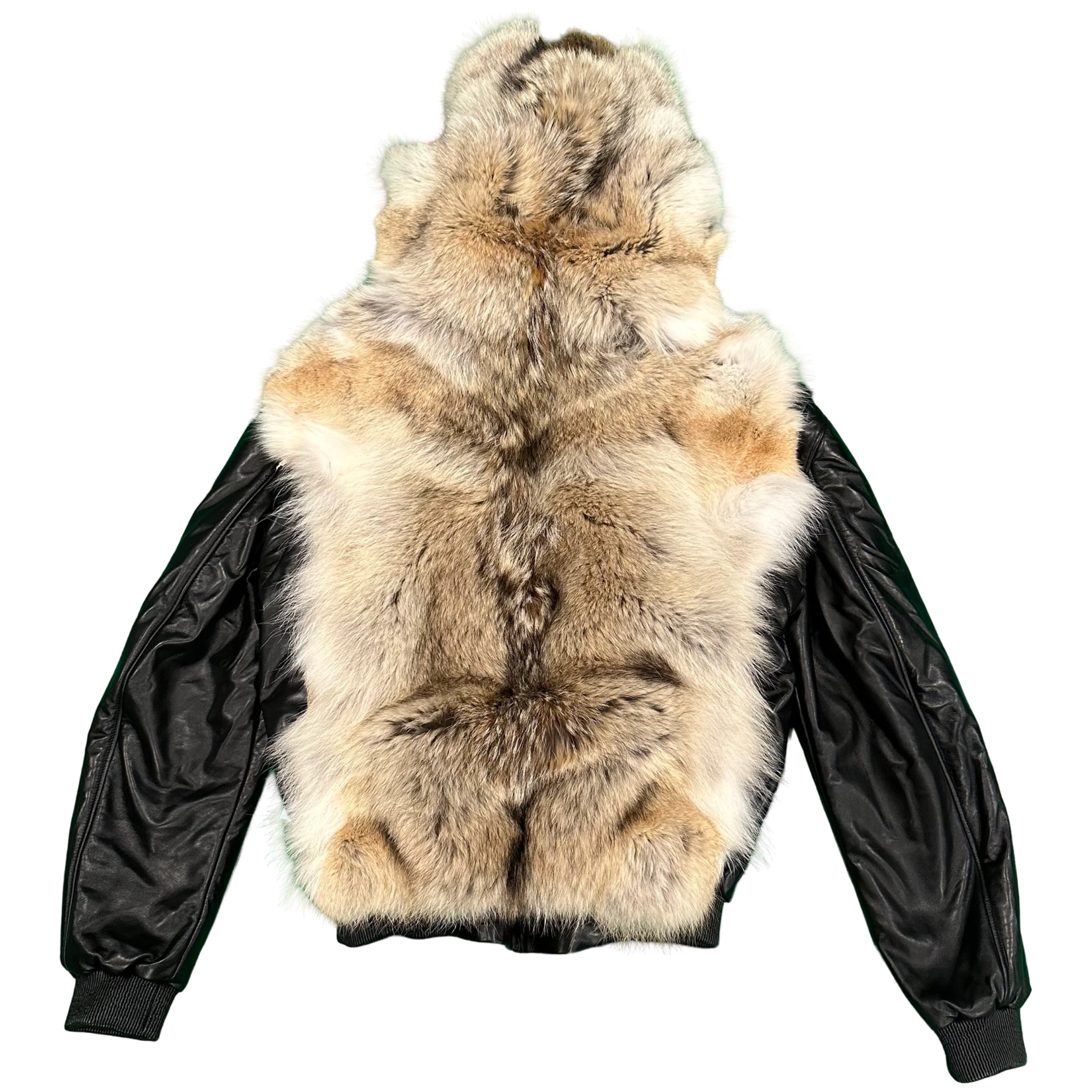Kashani Coyote Head Fur Black Lambskin Leather Jacket - Image 5