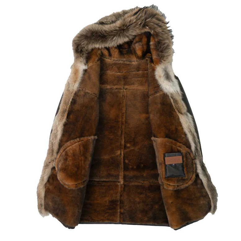 Kashani Coyote Hooded Shearling Trench Coat - Image 2