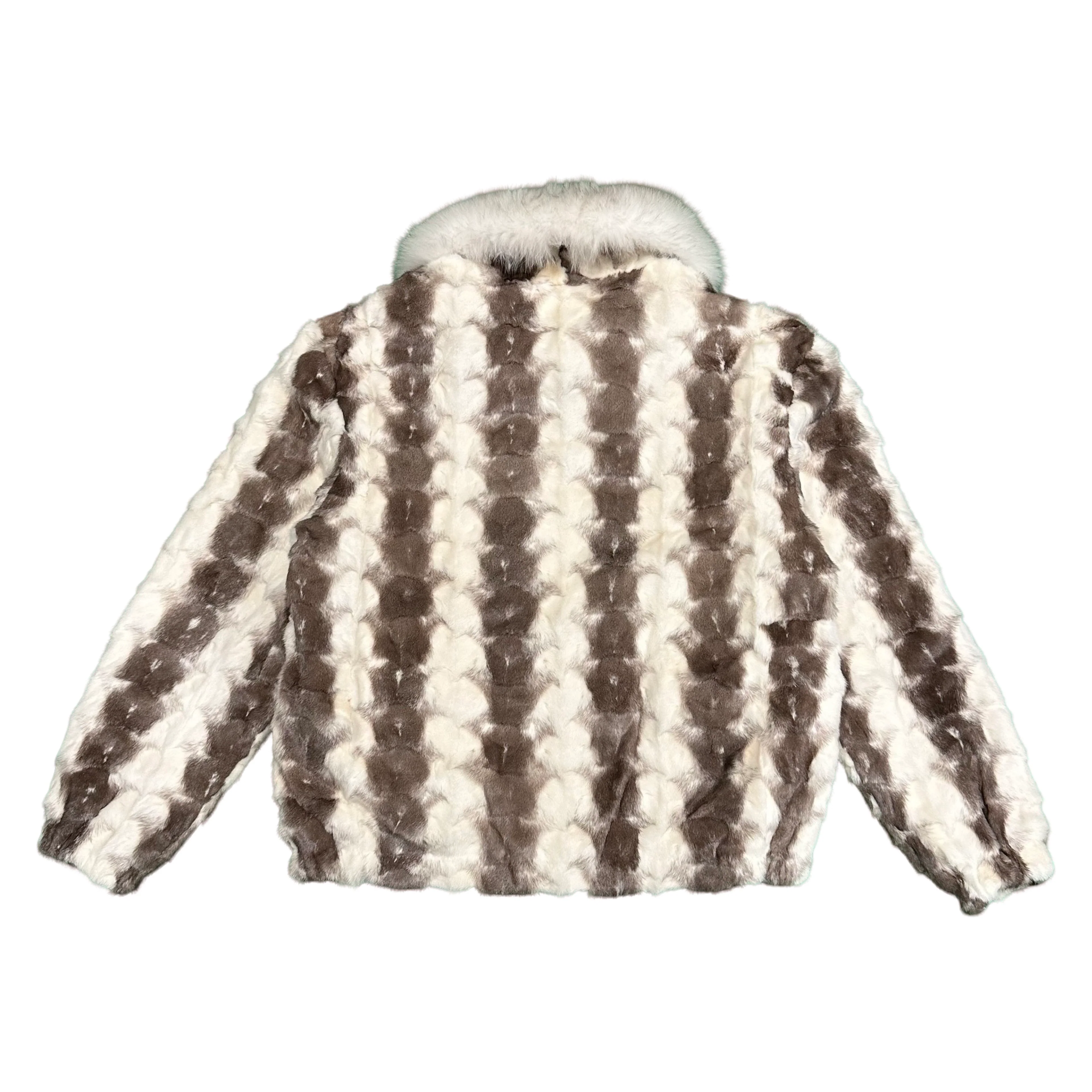 Kashani Cross White/Grey Diamond Cut Mink Fox Collar Fur Coat - Image 3