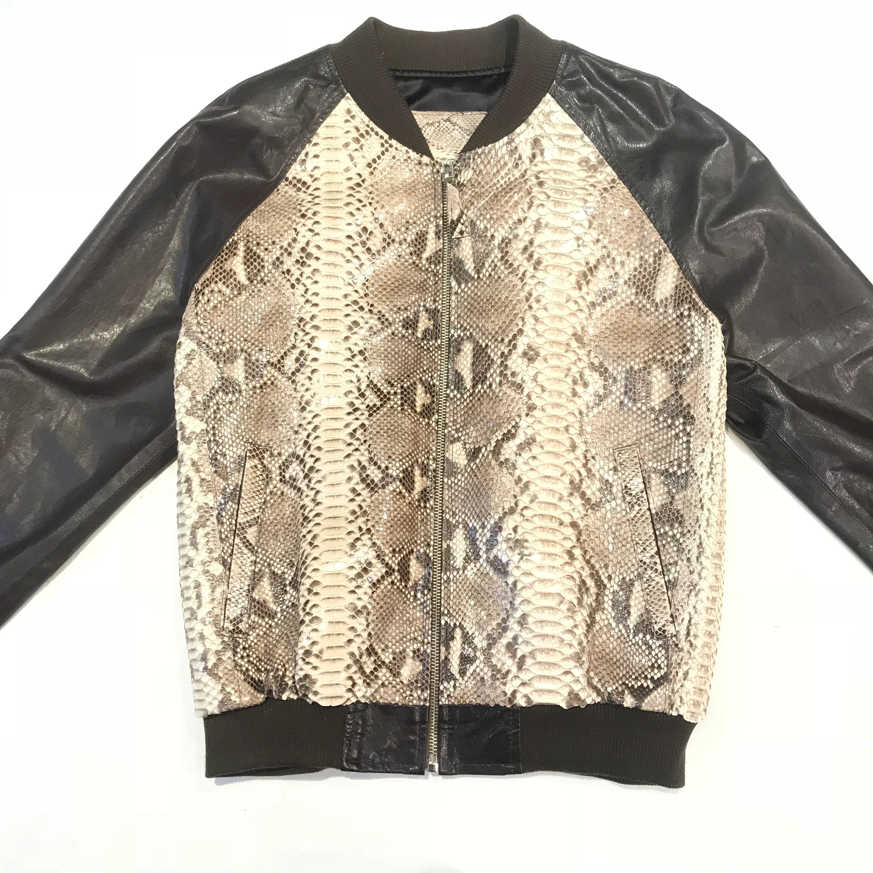 Kashani Dark Brown Natural Python Bomber Jacket - Image 6