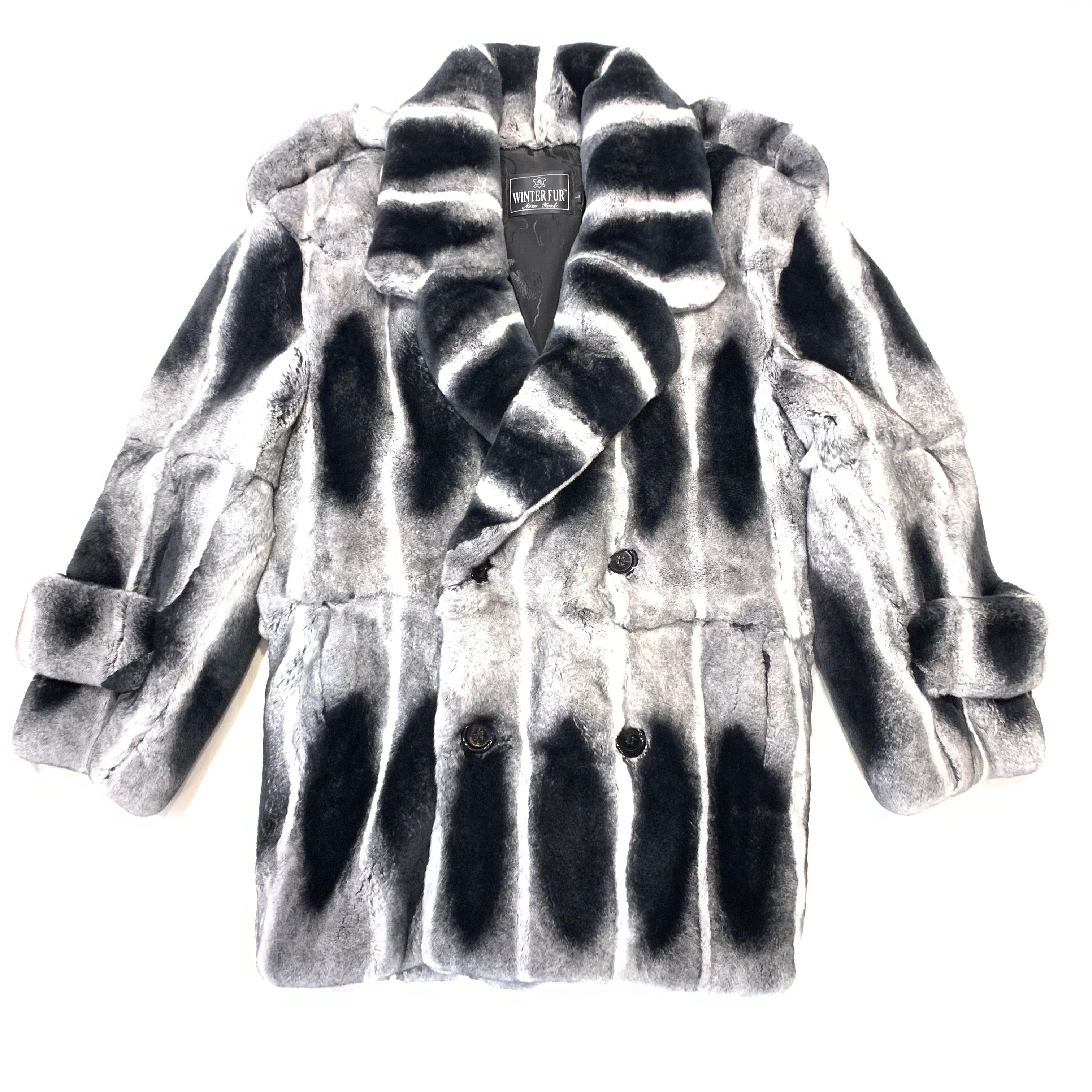 Kashani Double Breasted Rex Rabbit 3/4 Fur Coat - Image 2
