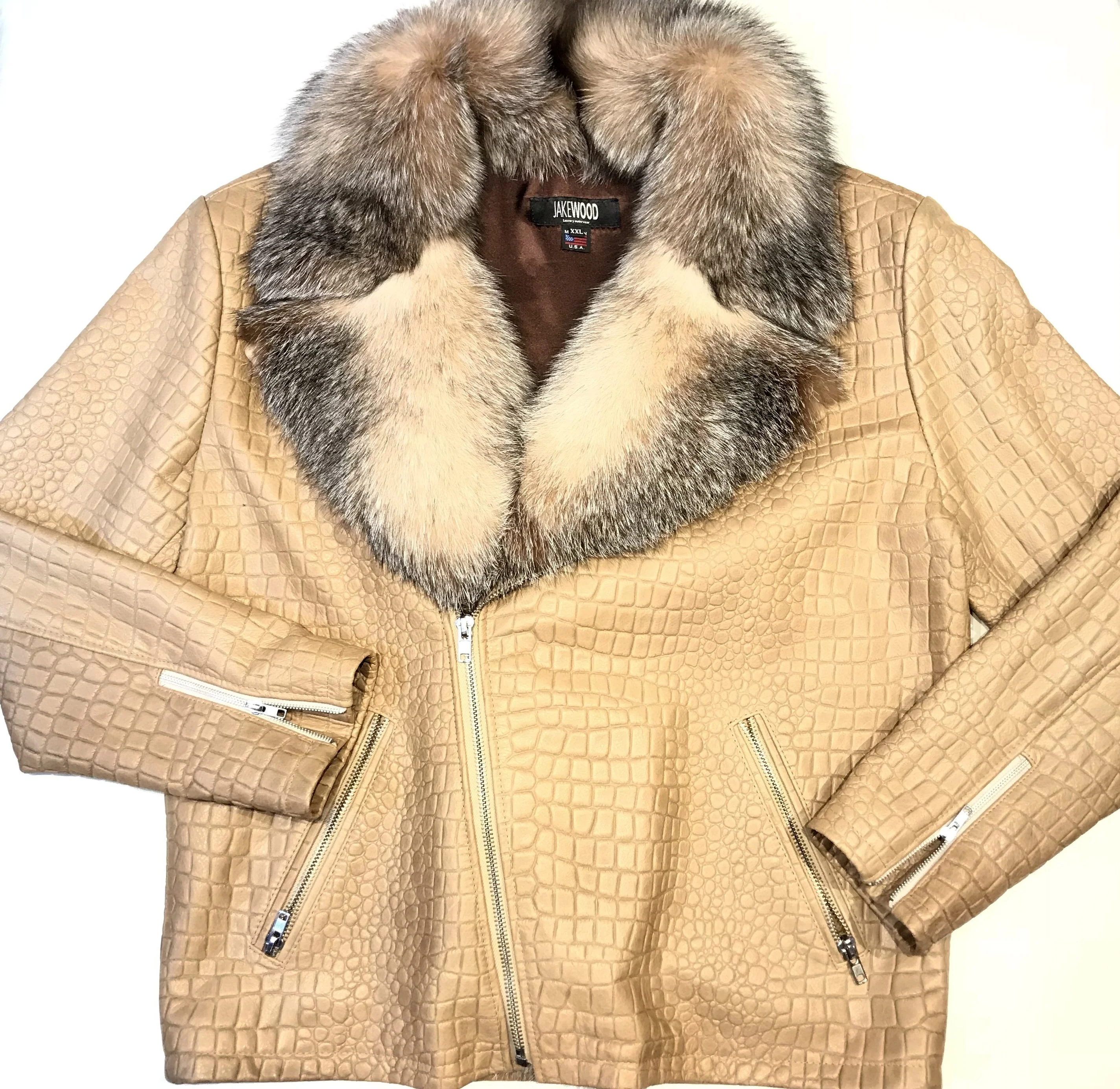 Kashani Dune Alligator Fox Fur Biker Jacket - Image 3