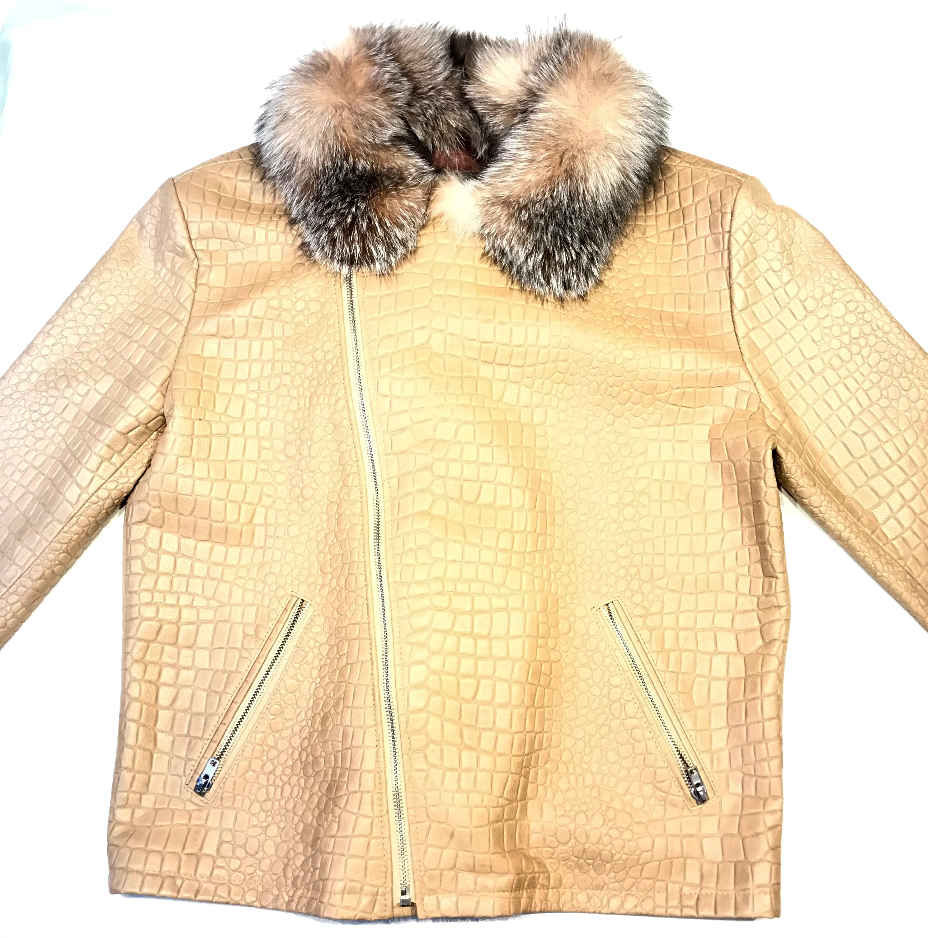 Kashani Dune Alligator Fox Fur Biker Jacket - Image 4